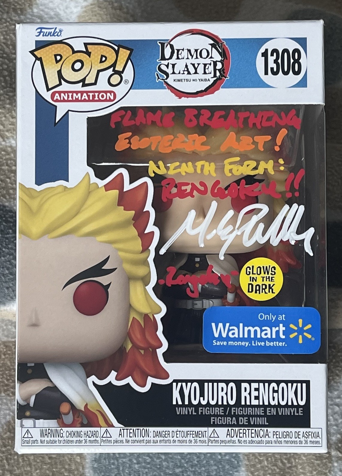 Funko Demon Slayer Kyojuro Rengoku #1308 Signed Mark Whitten JSA GITD