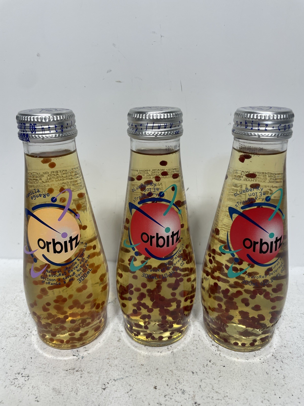 Vintage 90s ORBITZ Fruit Flavored Beverage 300ml Glass Bottles Lava Lamp Sealed