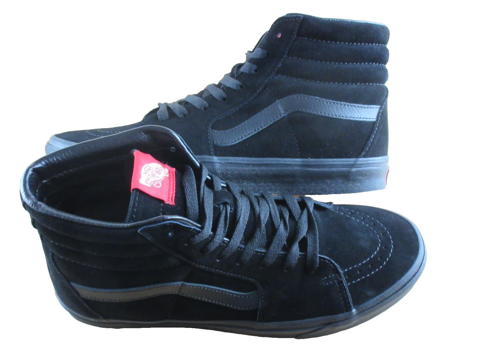 Vans Men\'s Sk8-Hi All Black Striped Classic Suede Skate shoes Size 10.5 NIB