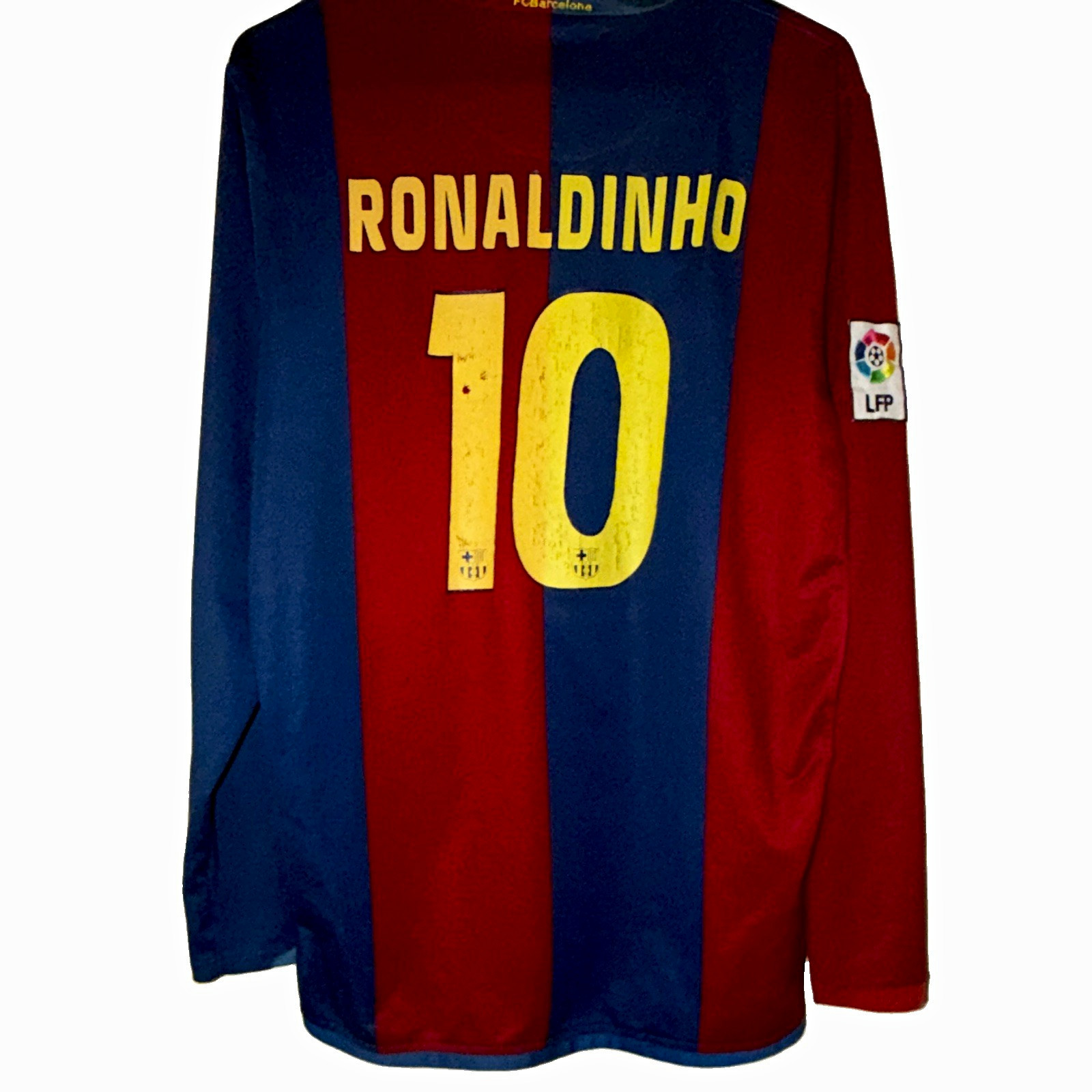 Nike FC Barcelona Ronaldinho #10 Long Sleeve Soccer Jersey UNICEF LFP Patch G