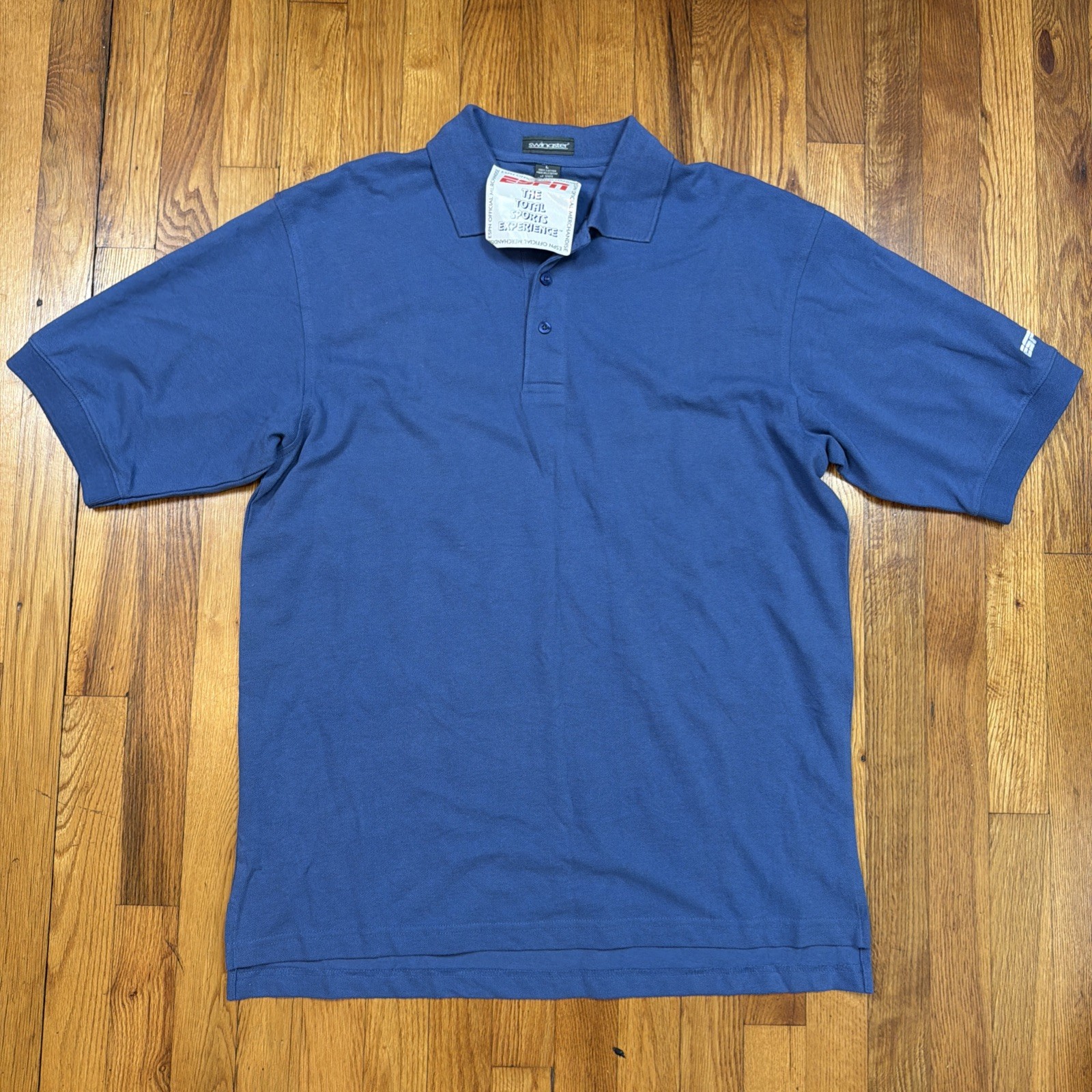 VTG 90s ESPN Polo Shirt Mens L Official Merchandise Sports Swingster Blue Cotton