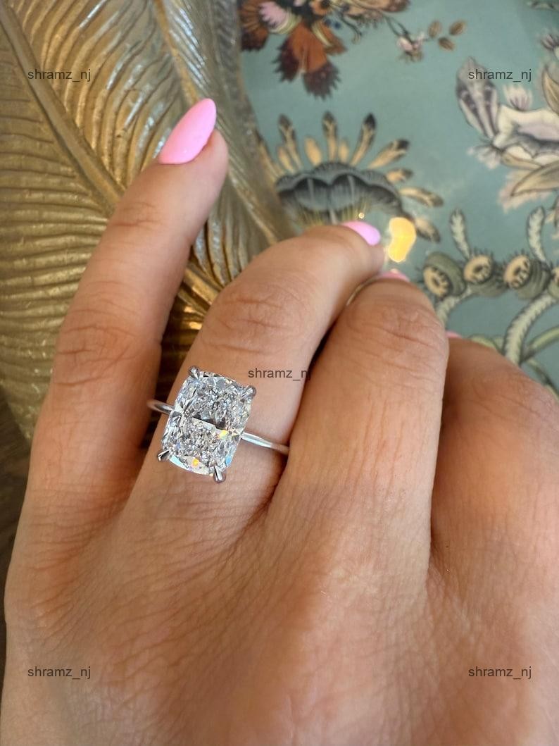 Elongated Cushion Cut 3Ct Lab-Grown Diamond Solitaire Engagement Ring 14k Gold