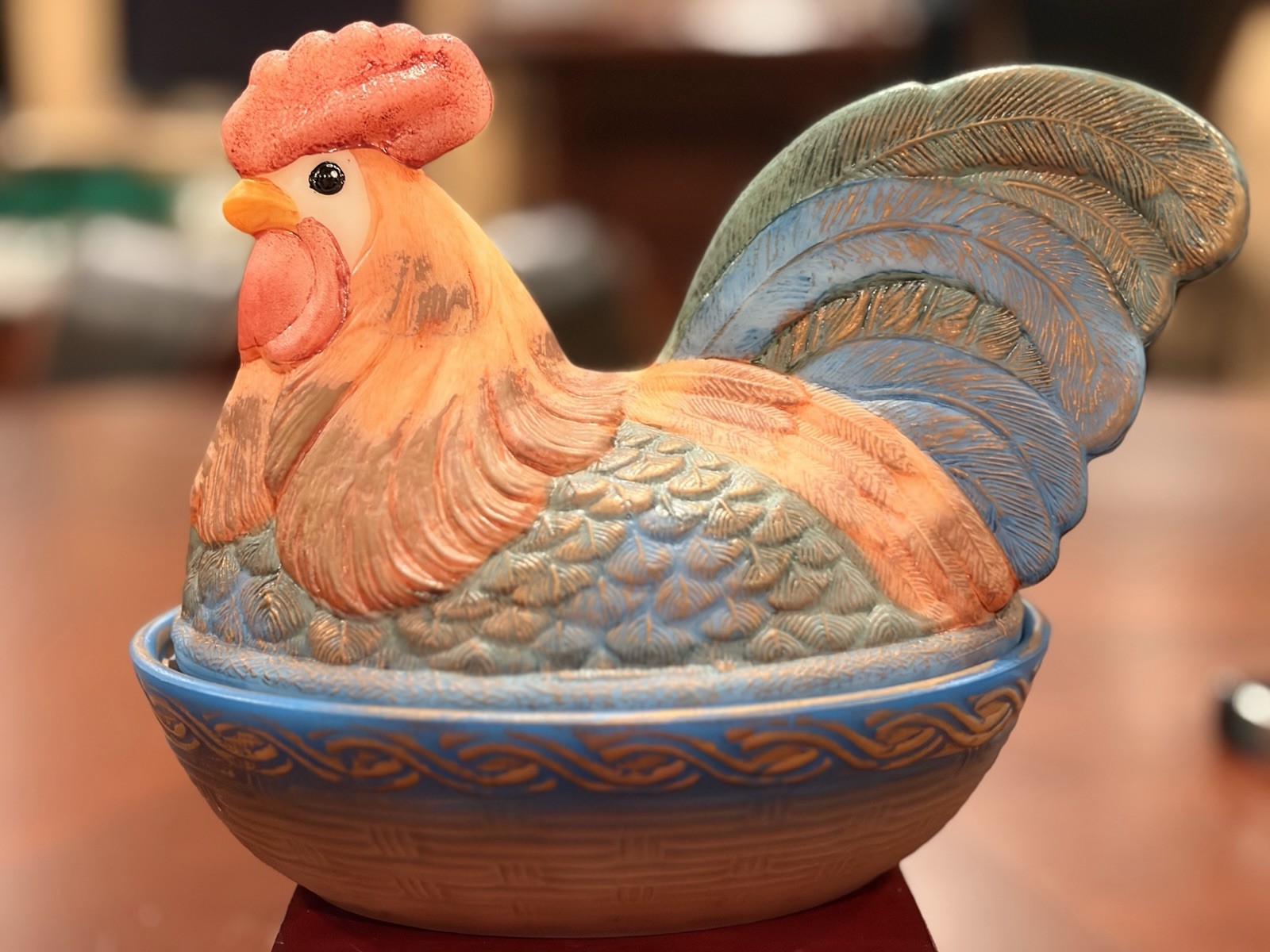 Vtg Fenton Folk Art Rooster on Nest Covered Dish Hand Painted Signed D Barbour 7 Vtg Fenton Folk Art Rooster on Nest Covered Dish Hand Painted Signed D Barbour 7