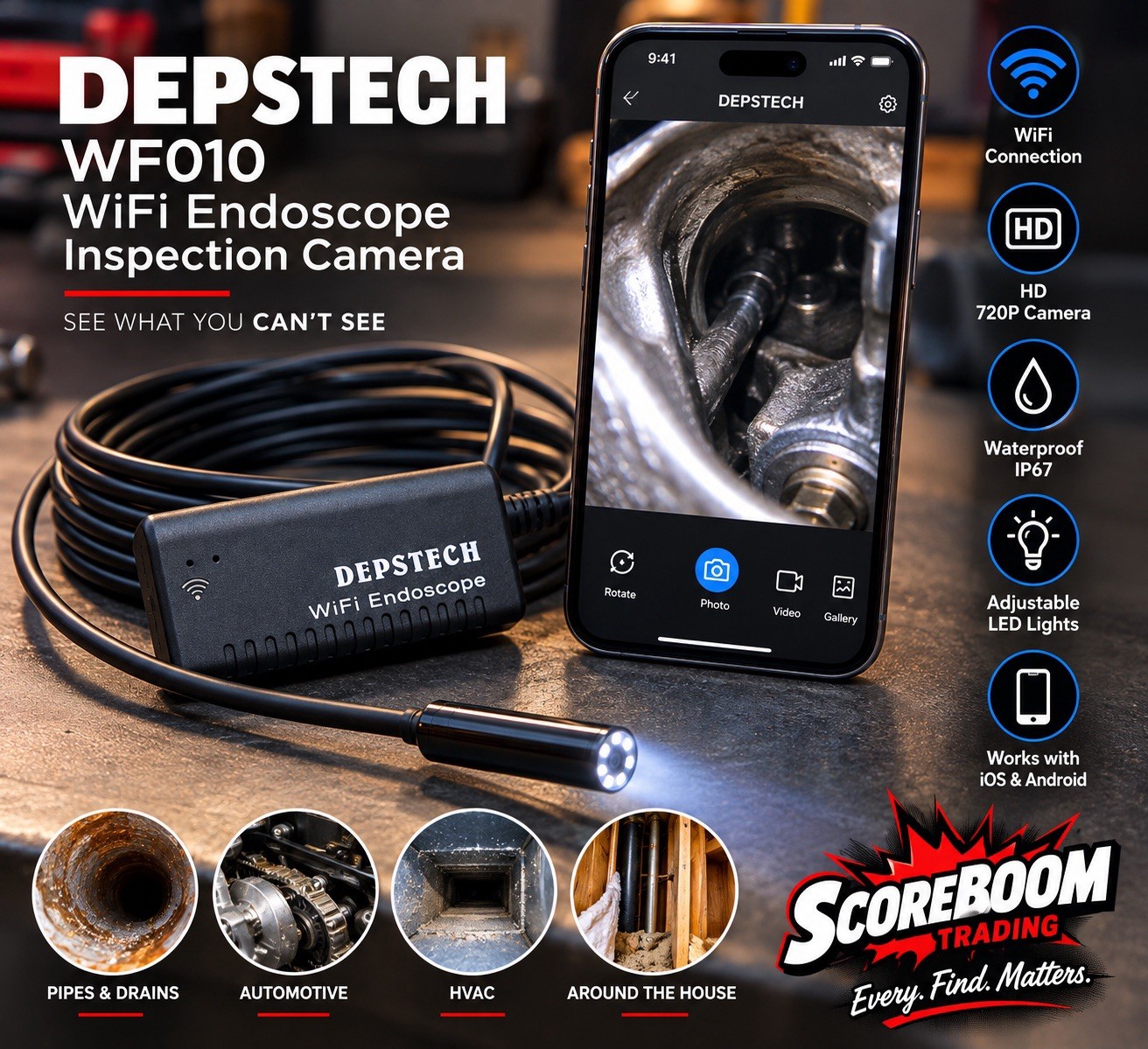 DEPSTECH WF010 HD WiFi Endoscope Borescope Inspection Camera w/ Original Box