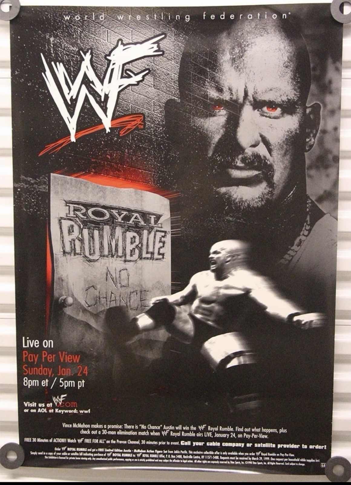 WWF Royal Rumble 1999 Poster WWE Vintage Austin No Chance In Hell ORIGINAL NEW
