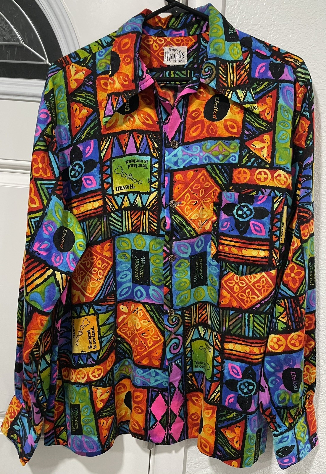 Vintage Evelyn Margolis Hawaiian Shirt Men’s Medium/Large United Airlines Print
