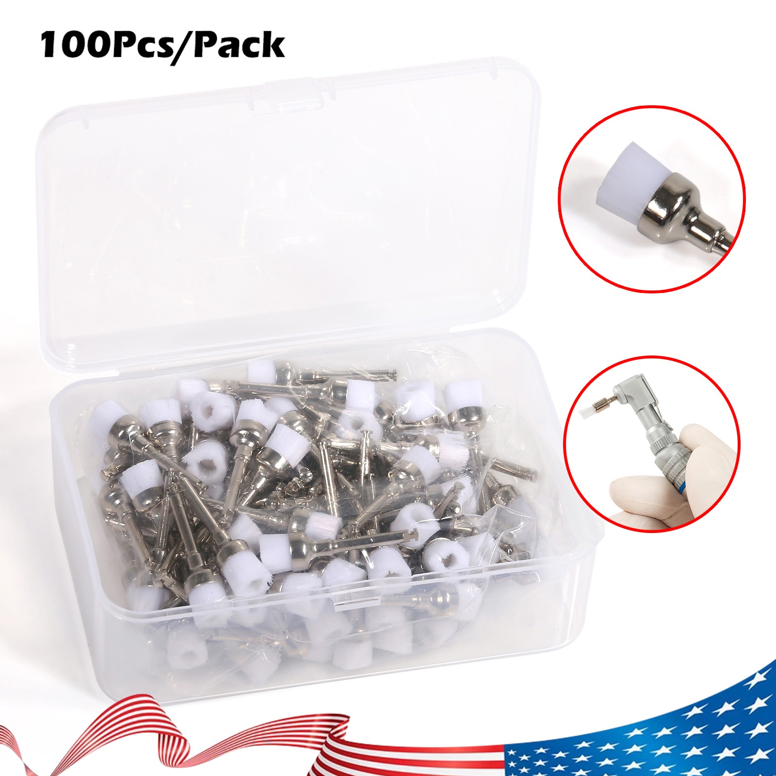 100-1000Pcs Dental Polishing Prophy Prophylaxis Brush Nylon Bristle Flat/Tapered