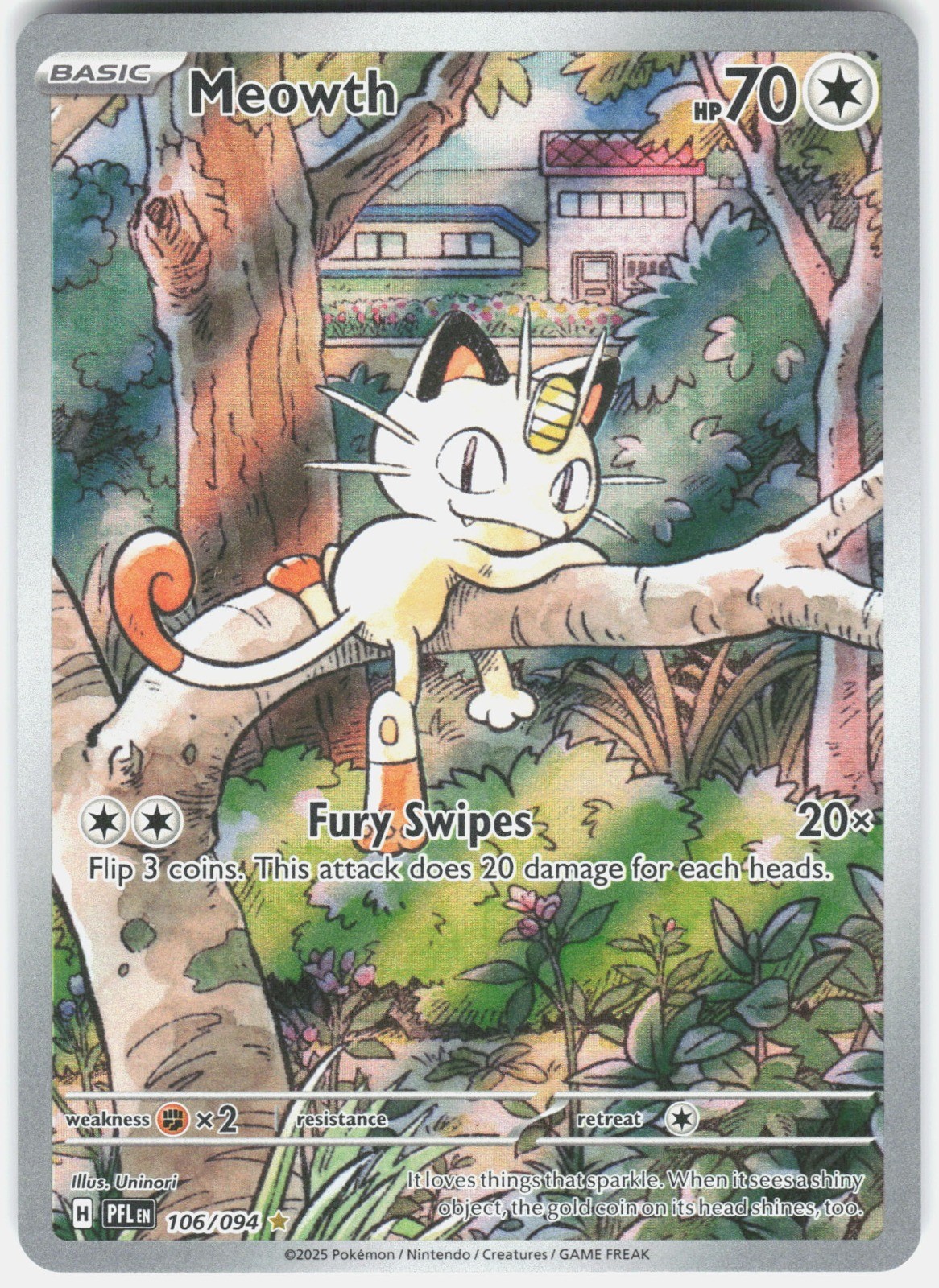 Meowth Holo Illustration Rare ME02: Phantasmal Flames 106/094 NM