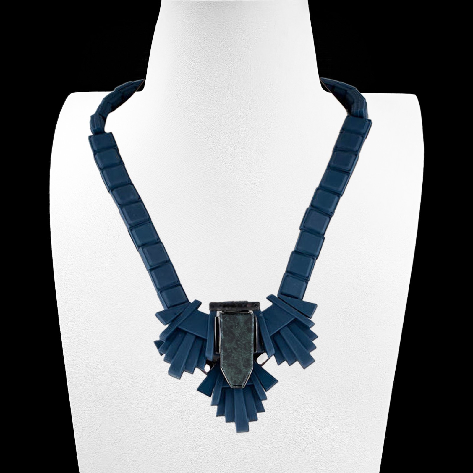 EK Thongprasert Marble Accent Pavonazzo Necklace Blue Rubber Napoleon Collar