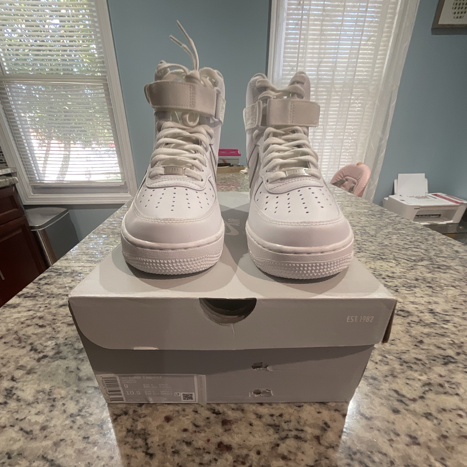 Nike Air Force 1 Men’s High Top White Sneakers Lace-Up Hook & Loop Strap Nike Air Force 1 Men’s High Top White Sneakers Lace-Up Hook & Loop Strap