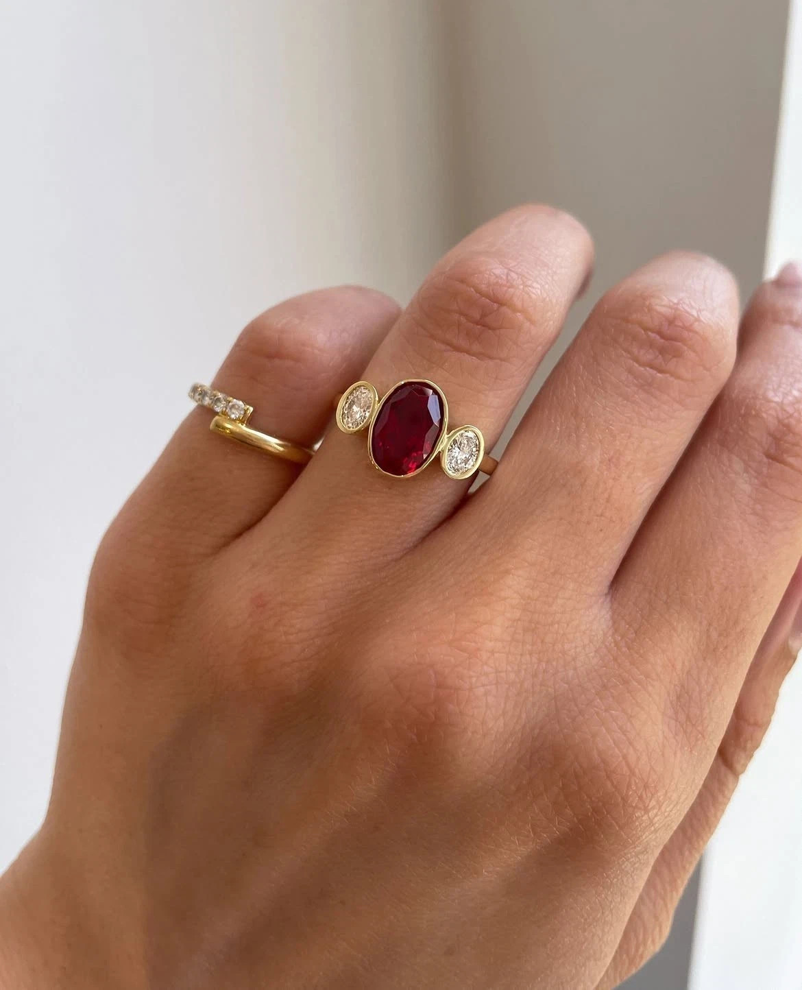 5.30 Ct Oval Cut Natural Ruby & Diamond Wedding Ring 14K  Yellow Gold