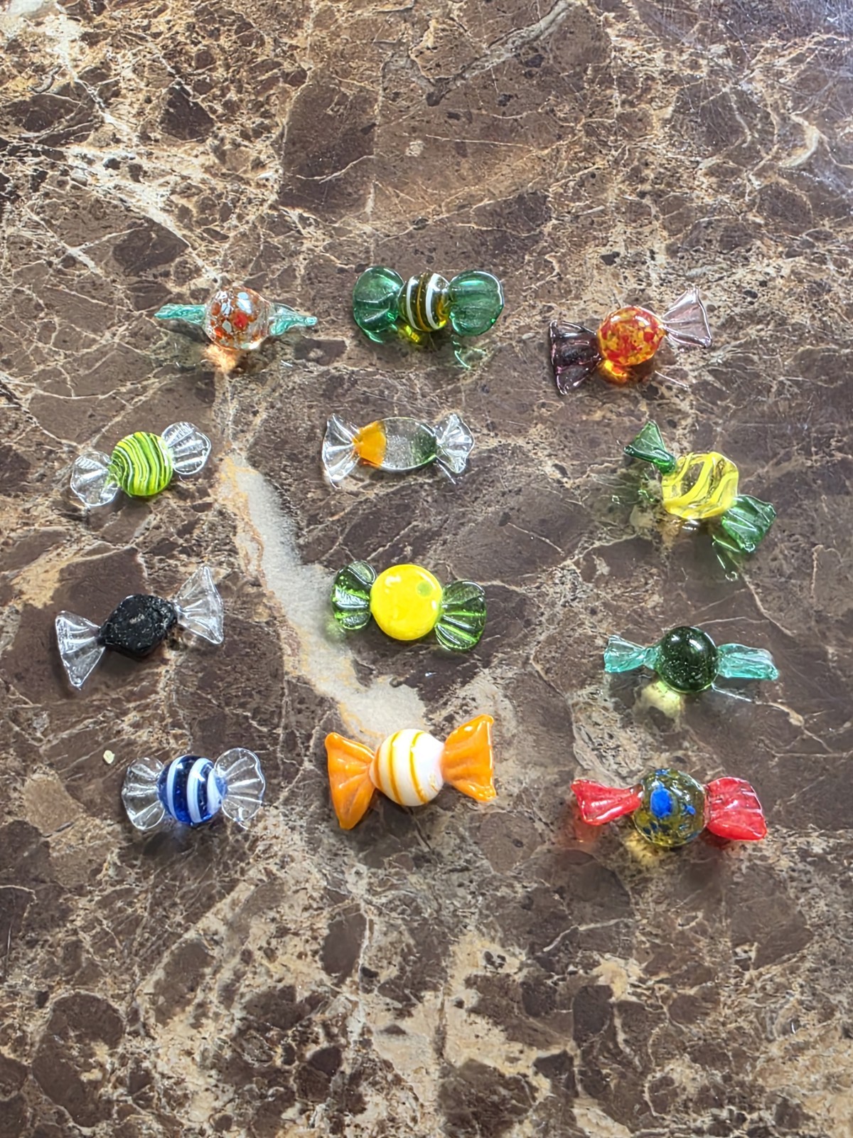 Vintage Murano Style Hand Blown Glass Wrapped Candy Figurines Lot of 12 Vintage Murano Style Hand Blown Glass Wrapped Candy Figurines Lot of 12