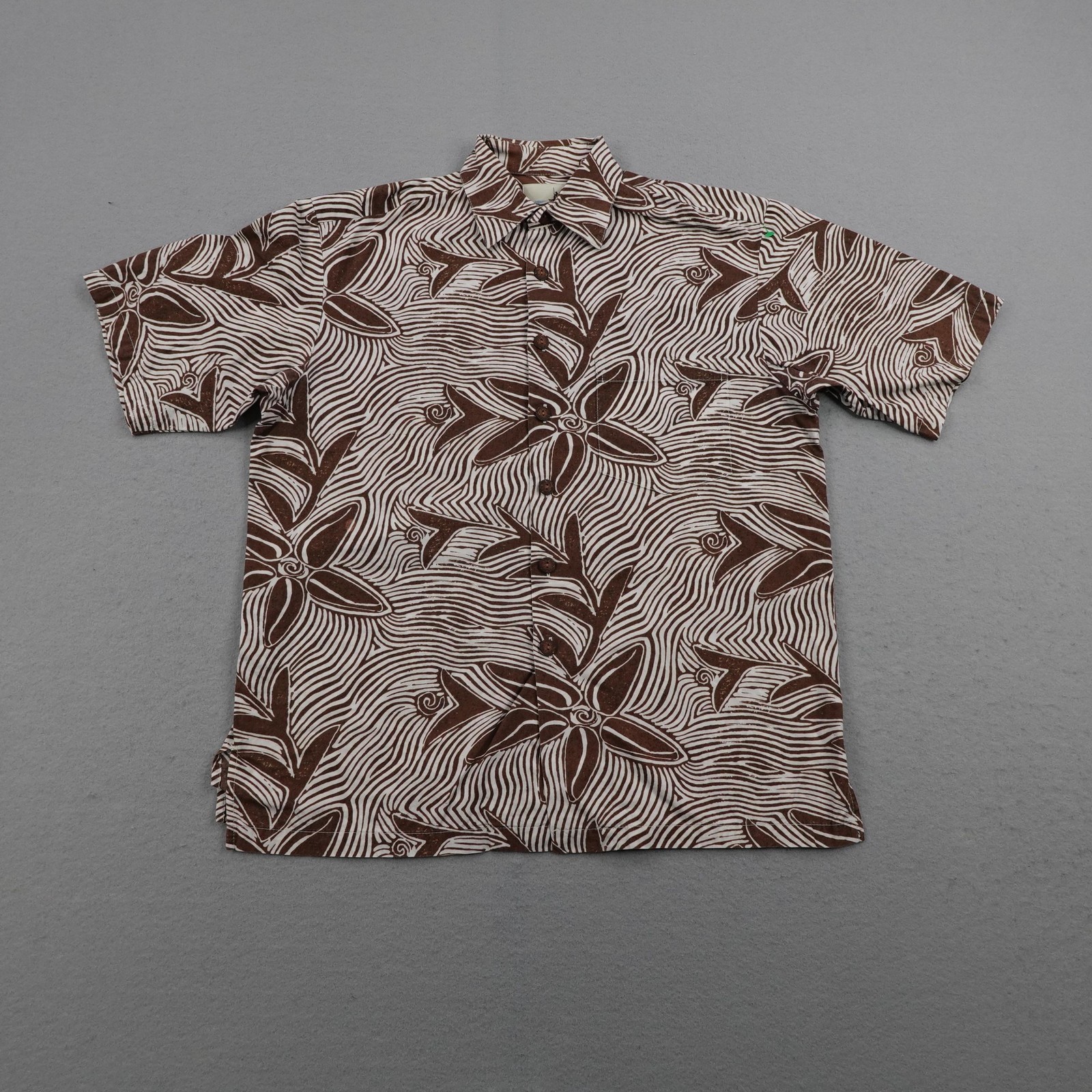 Kahala Shirt Mens Small Brown White Floral Hawaiian Aloha Geometric Button Up