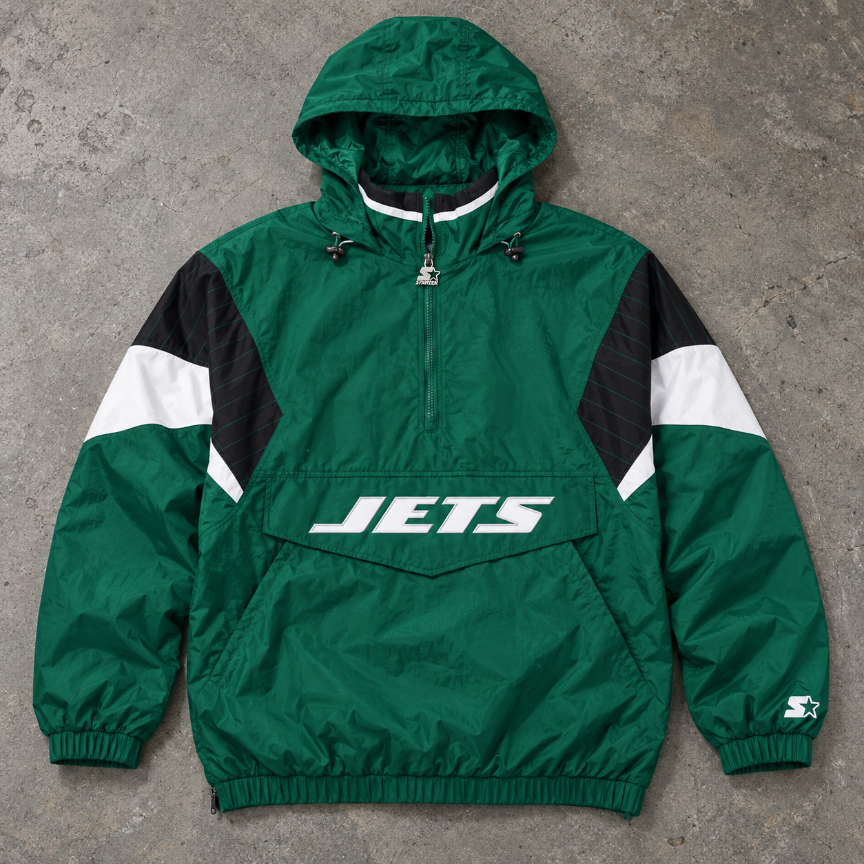 New York Jets Starter Half-Zip Hooded Jacket - Green New York Jets Starter Half-Zip Hooded Jacket - Green