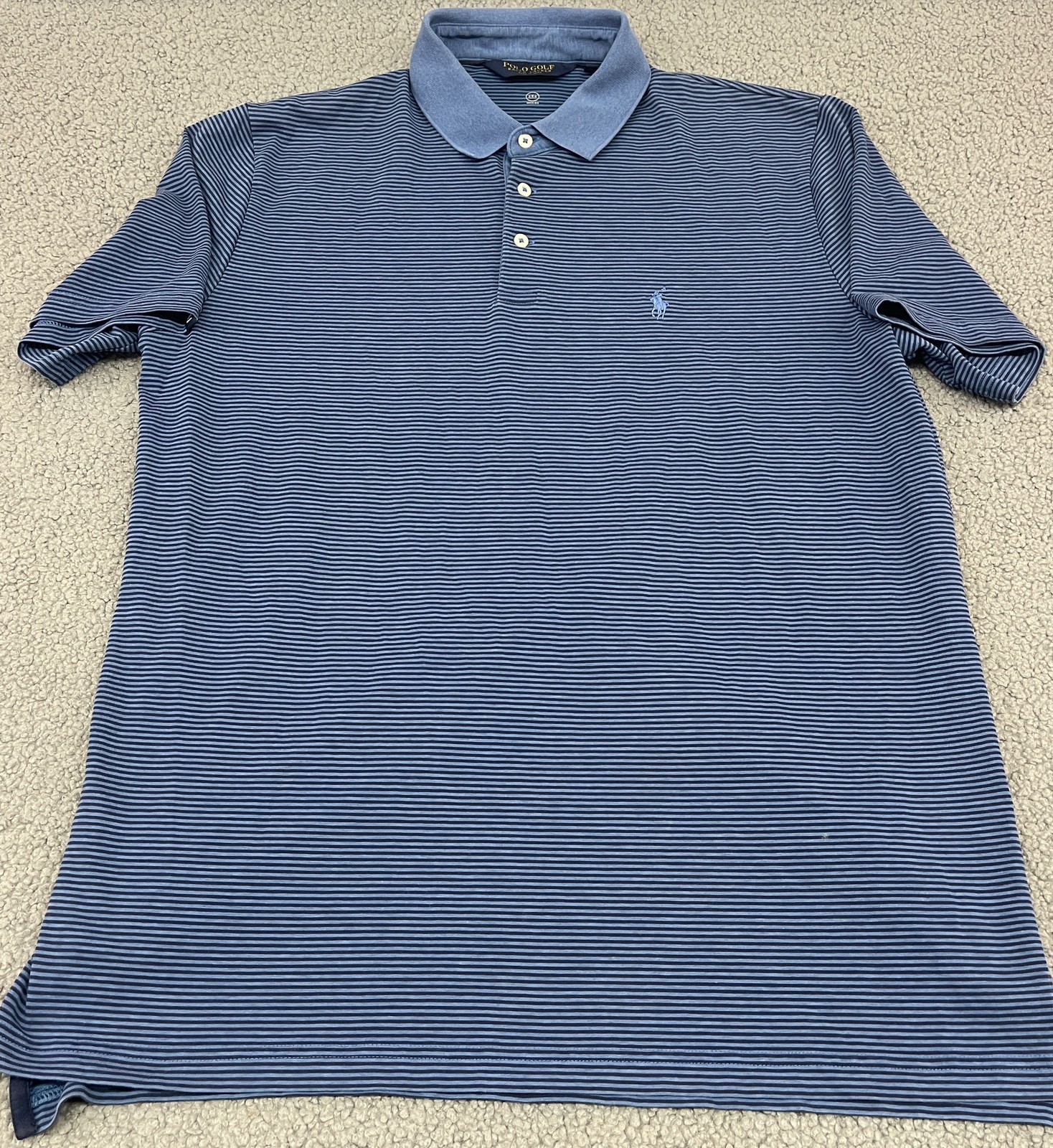 Polo Golf Ralph Lauren Men\'s Large Polo Shirt Blue Black Striped Short Sleeve