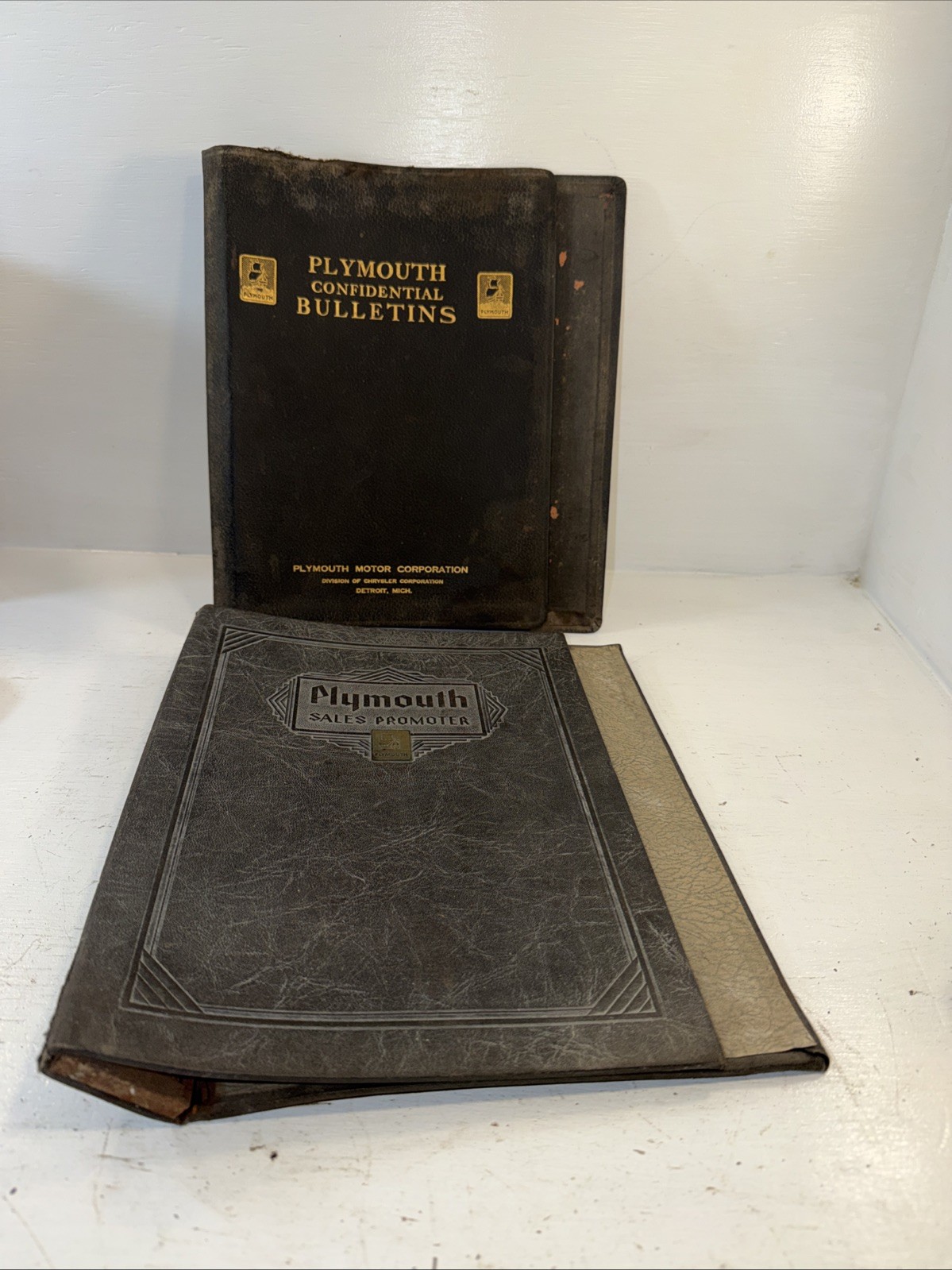 2-Original Vintage OEM 1930s Mopar Plymouth Binders Sales Promoter Confidentals