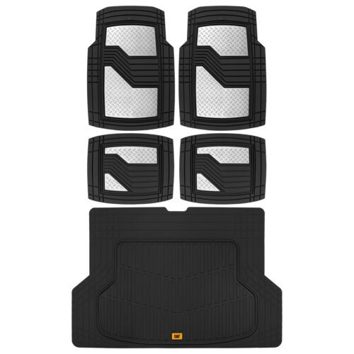 Caterpillar Diamond Steel Heavy-Duty Car Floor Mats Full Set & Cargo Trunk Liner