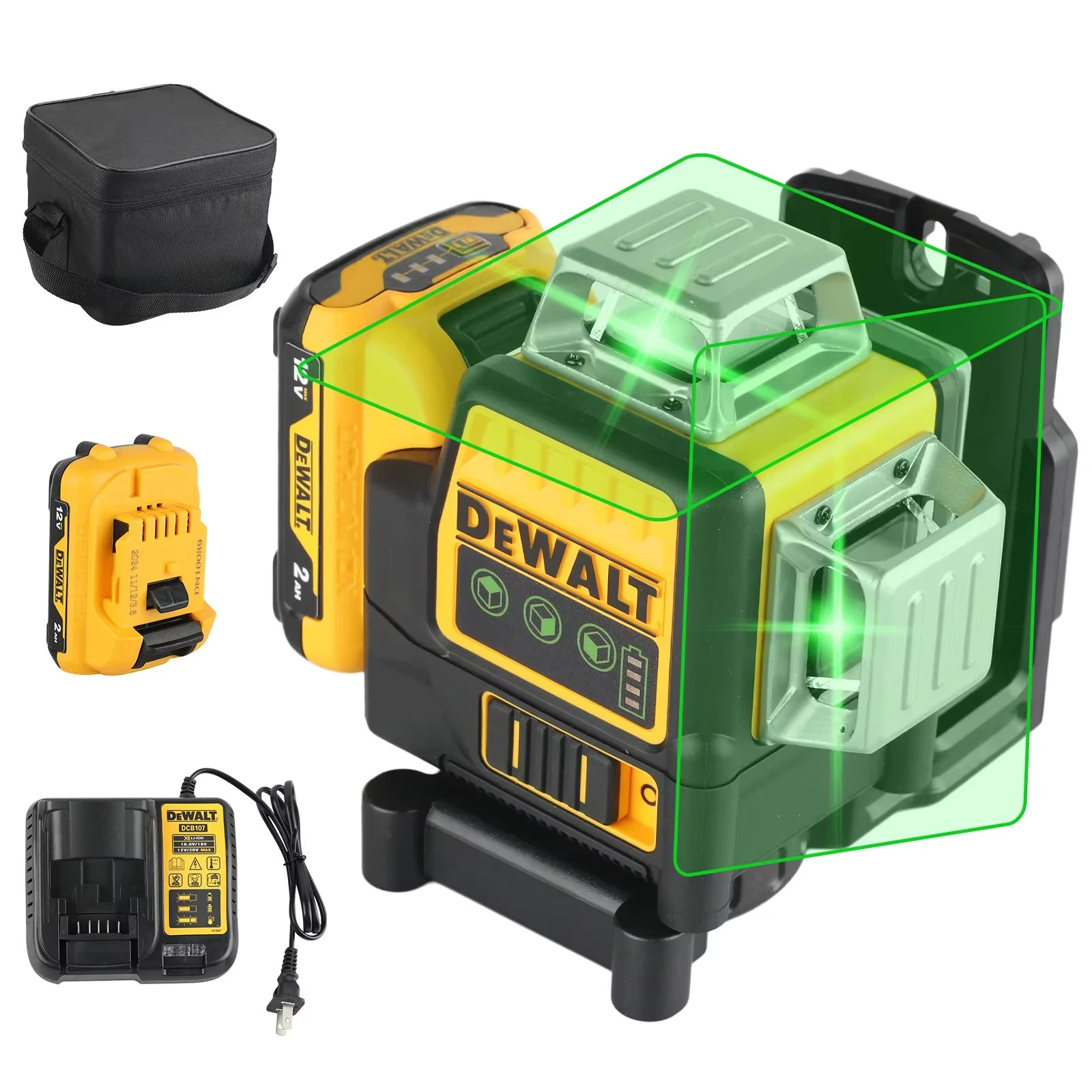 Dewalt DW089LG 12-Line Green Beam Laser Level - 360° 3-Side Coverage Combo Pack