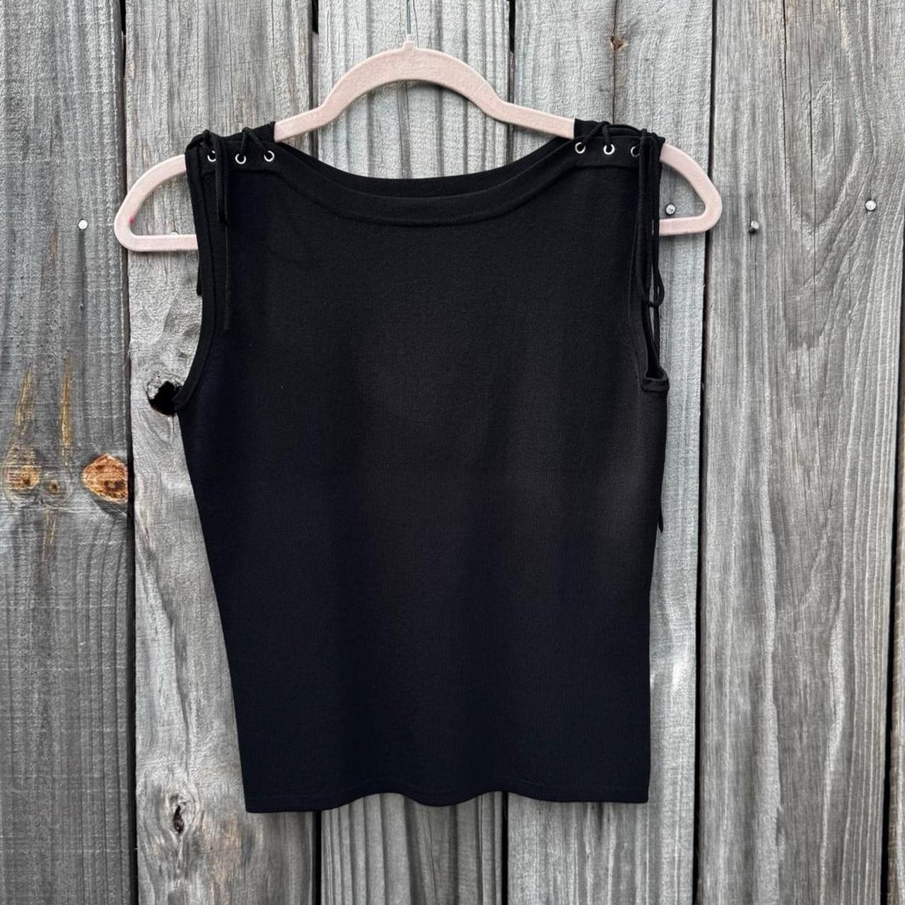 Joseph A Black Ribbed Grommet Lace Up Knit Tank Top Y2k 2000s Women\'s Medium Joseph A Black Ribbed Grommet Lace Up Knit Tank Top Y2k 2000s Women\'s Medium