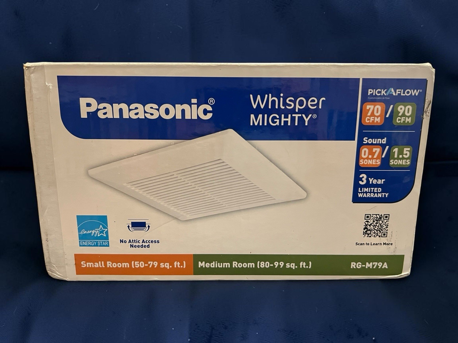 Panasonic RG-M79A Whisper Mighty 70/90 CFM Bathroom Exhaust Fan Open Box
