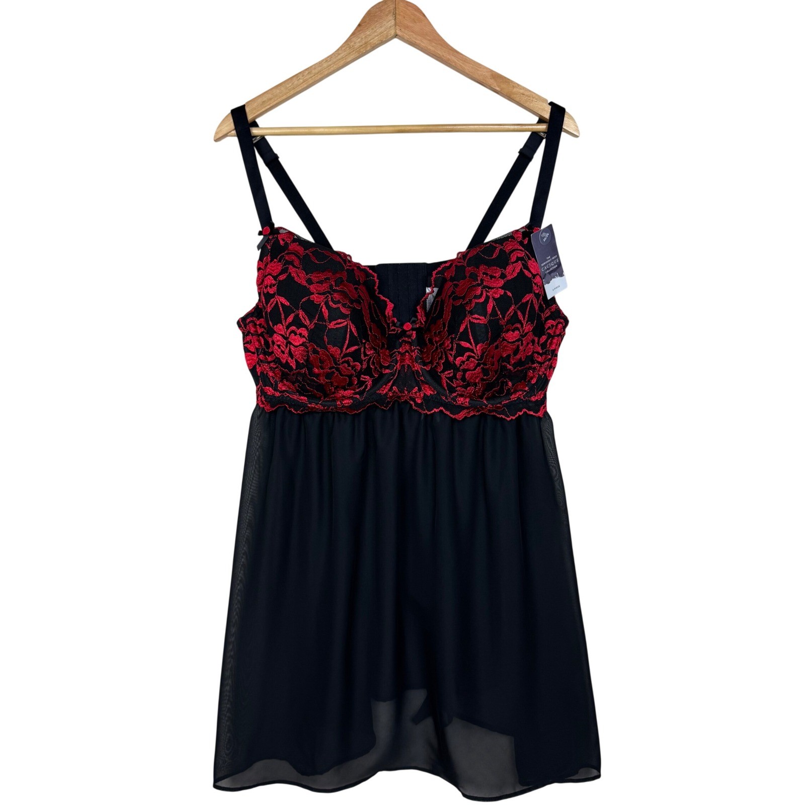 NEW Cacique Babydoll Set Seriously Sexy Lace Mesh Lingerie Women 22/24 Black Red