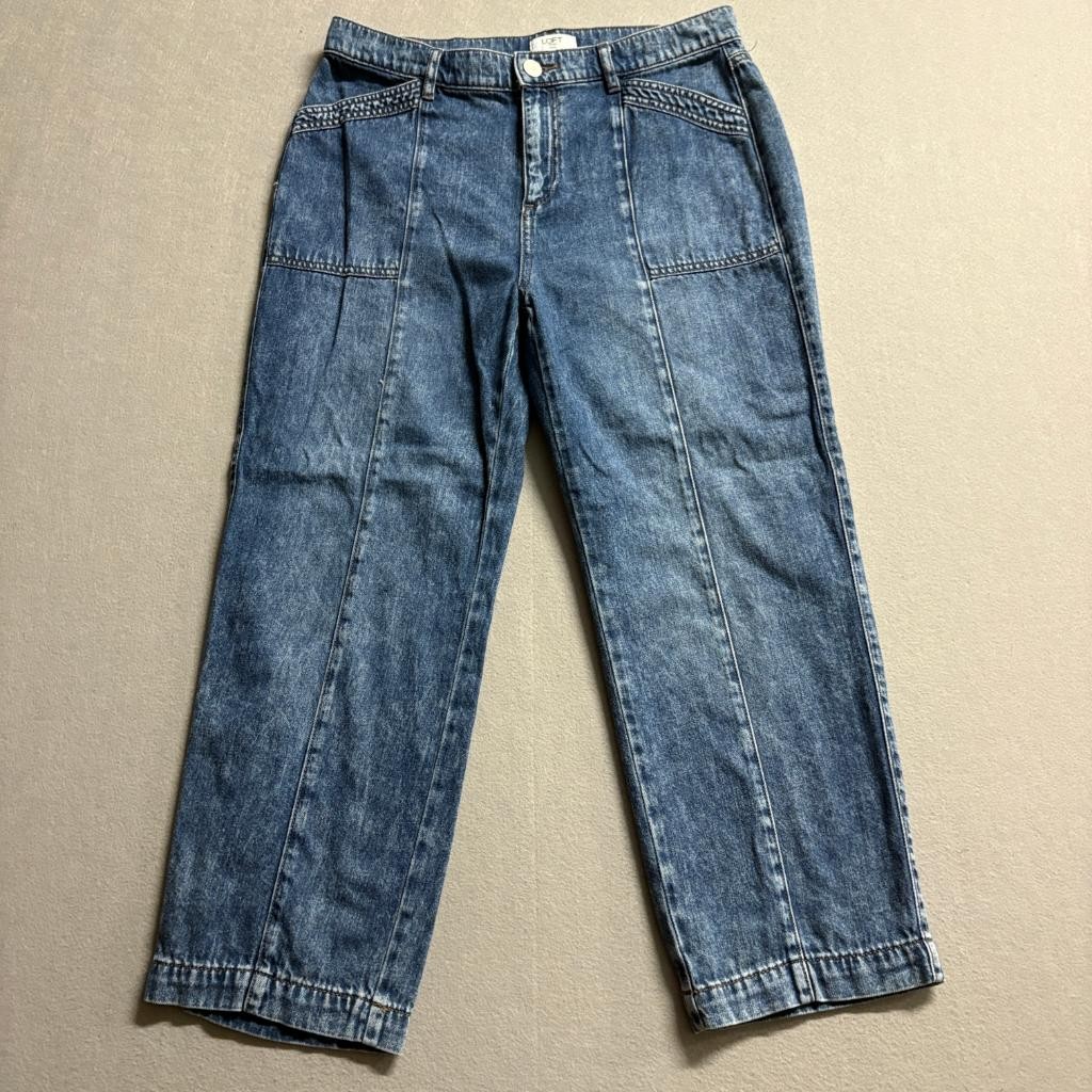 Loft Outlet Petite Jeans Womens Size 8P Blue Acid Wash Wide Leg Crop Denim