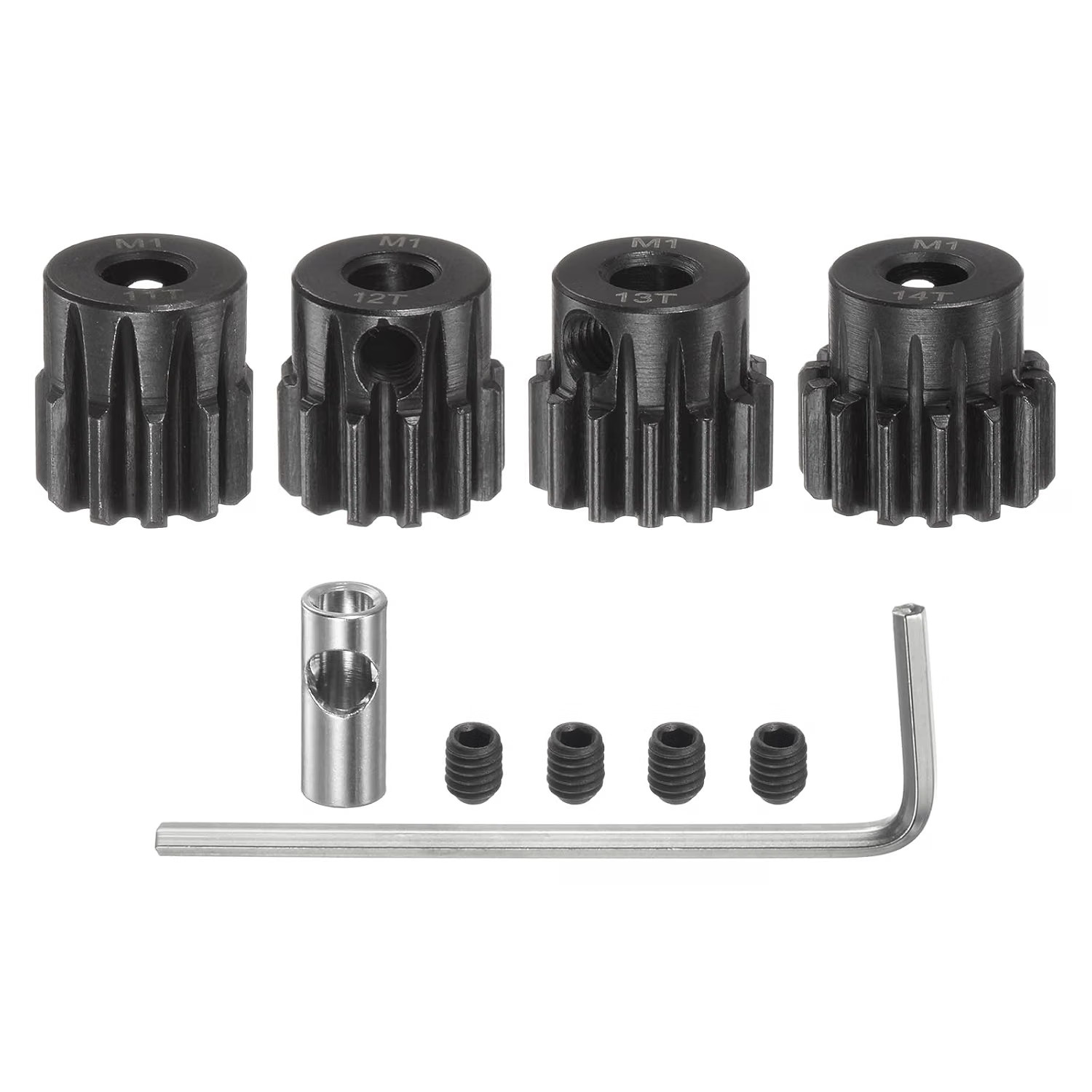 Mod1 Pinion Gear Set 5mm Shaft 11T 12T 13T 14T Gears with 3.17mm Coupler 4pcs Mod1 Pinion Gear Set 5mm Shaft 11T 12T 13T 14T Gears with 3.17mm Coupler 4pcs