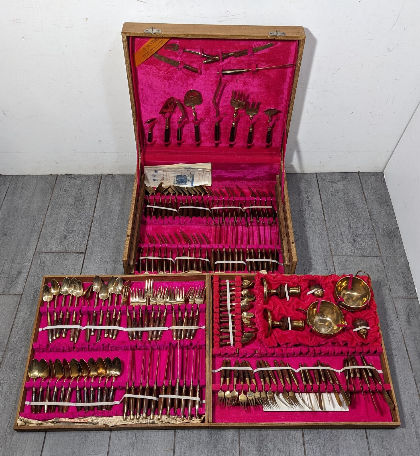 Vintage Thai Siam Bronze Flatware Wood Case Mid Century Modern T. Man Jewelry Vintage Thai Siam Bronze Flatware Wood Case Mid Century Modern T. Man Jewelry