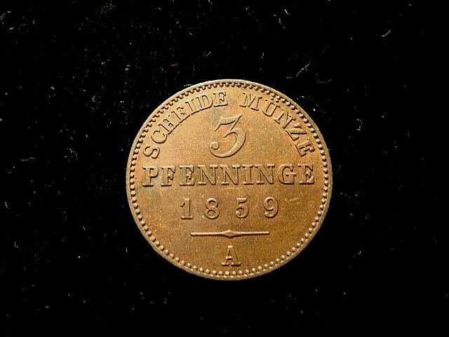 German States. PRUSSIA. 3 PFENNINGE 1859A. Choice + German States. PRUSSIA. 3 PFENNINGE 1859A. Choice +