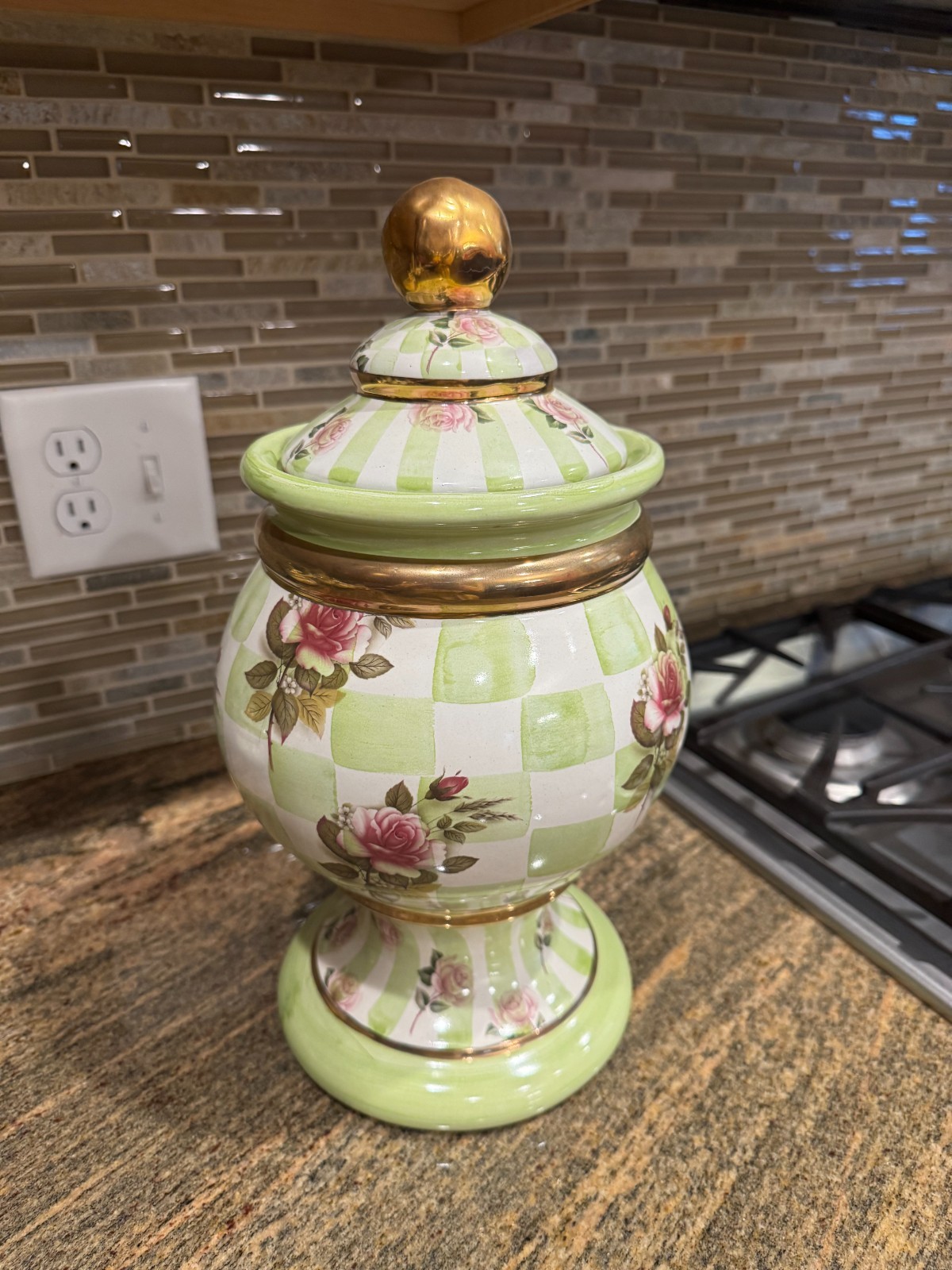 MacKenzie-Childs Sweet Pea Vintage Pedestal Ginger Jar Urn w/Lid Retired