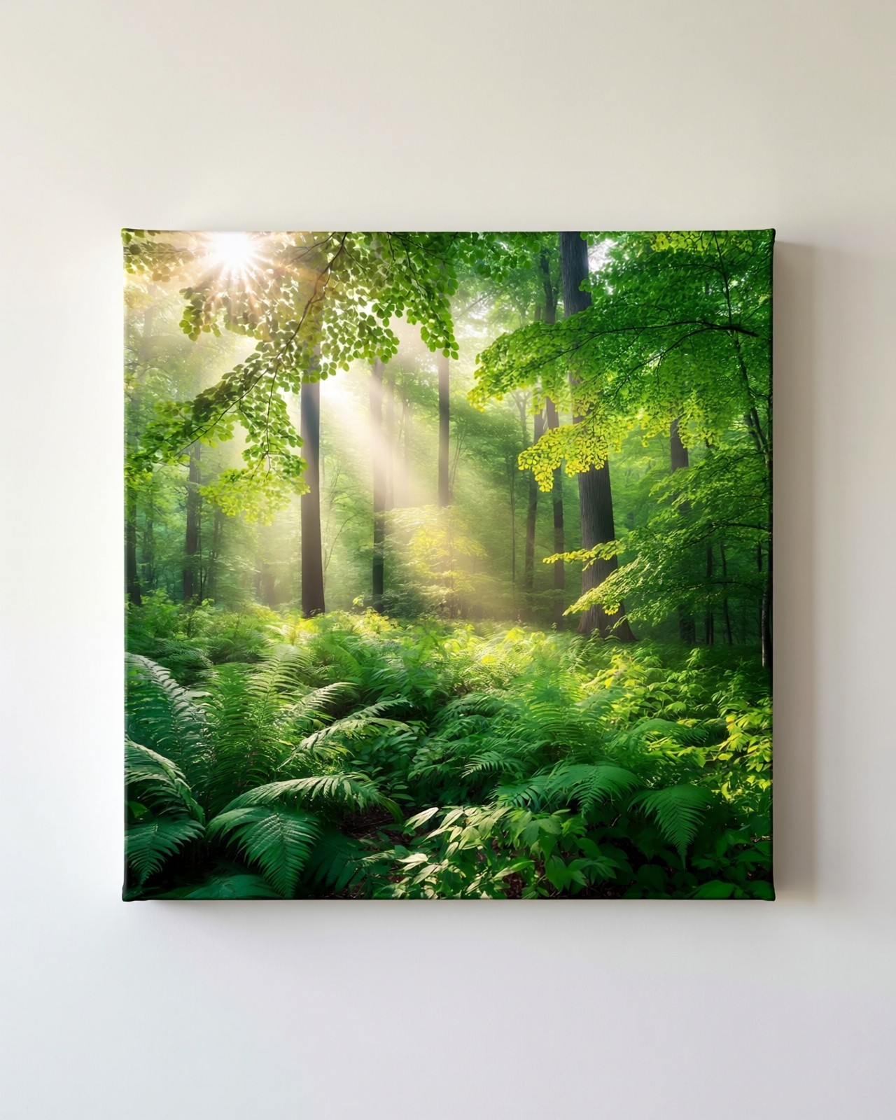 Sunlit Forest Green Ferns Canvas Wall Art Printable Nature Digital Download Art