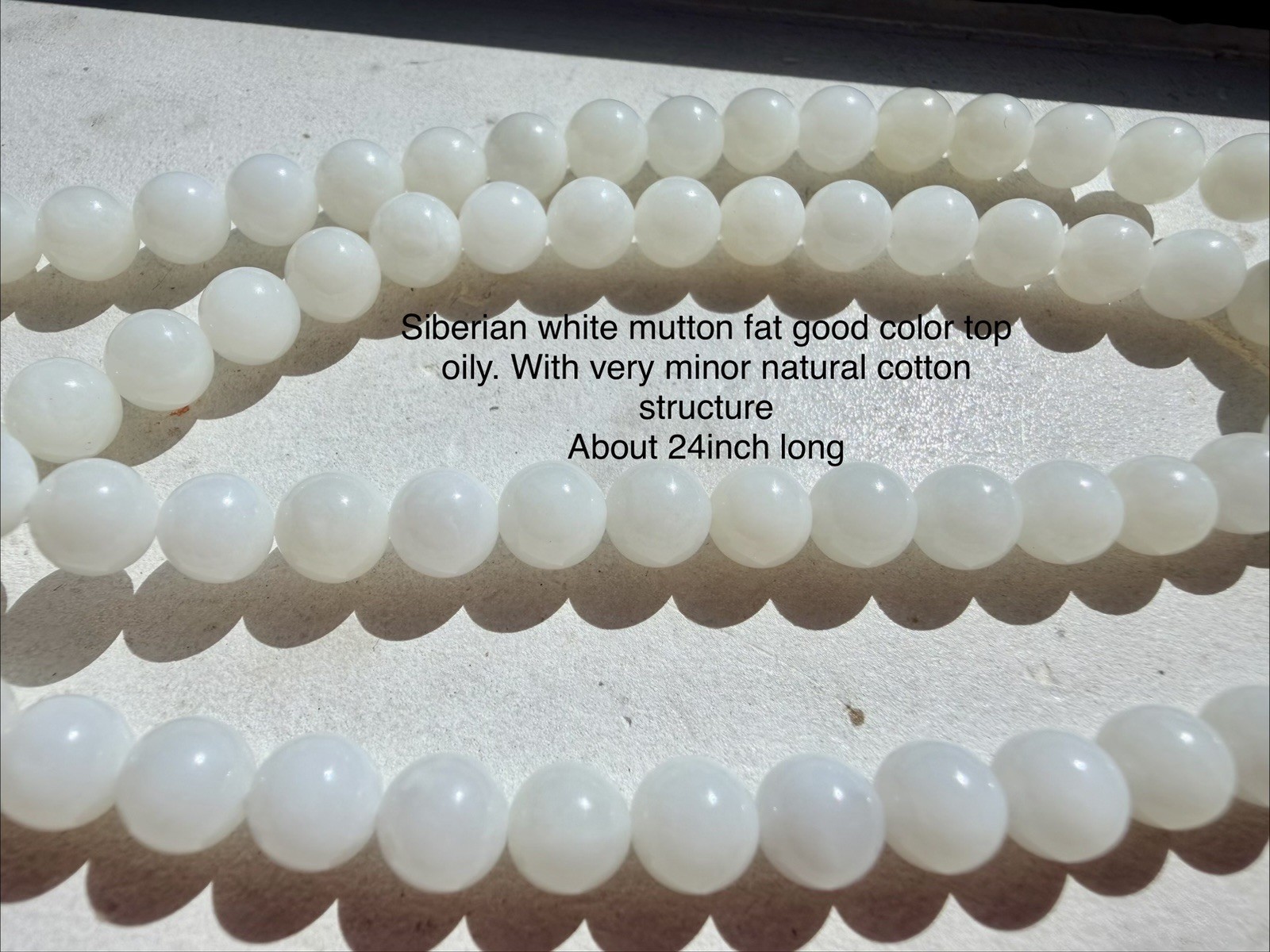 Nephrite hetian jade necklace 6m Siberian mutton fat top white Russian oily 顶白羊脂 Nephrite hetian jade necklace 6m Siberian mutton fat top white Russian oily 顶白羊脂