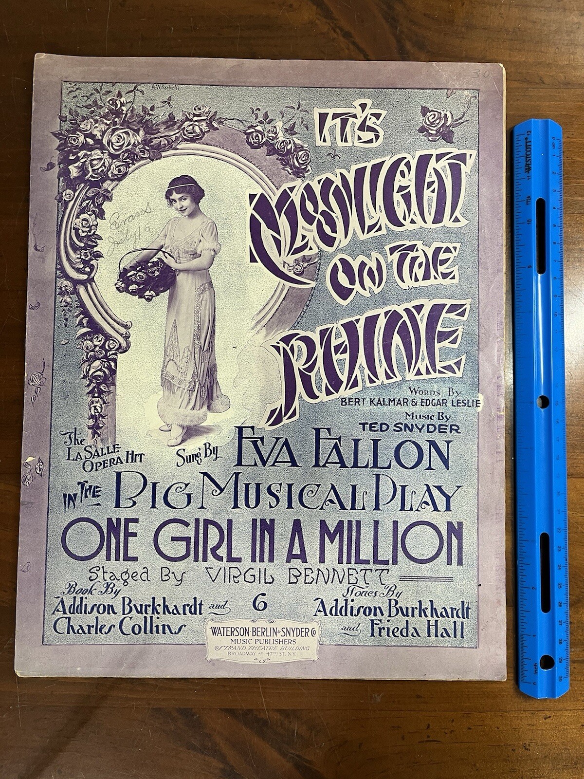 It’s Moonlight On The Rhine Antique sheet music Rag Time 1914 Large Format