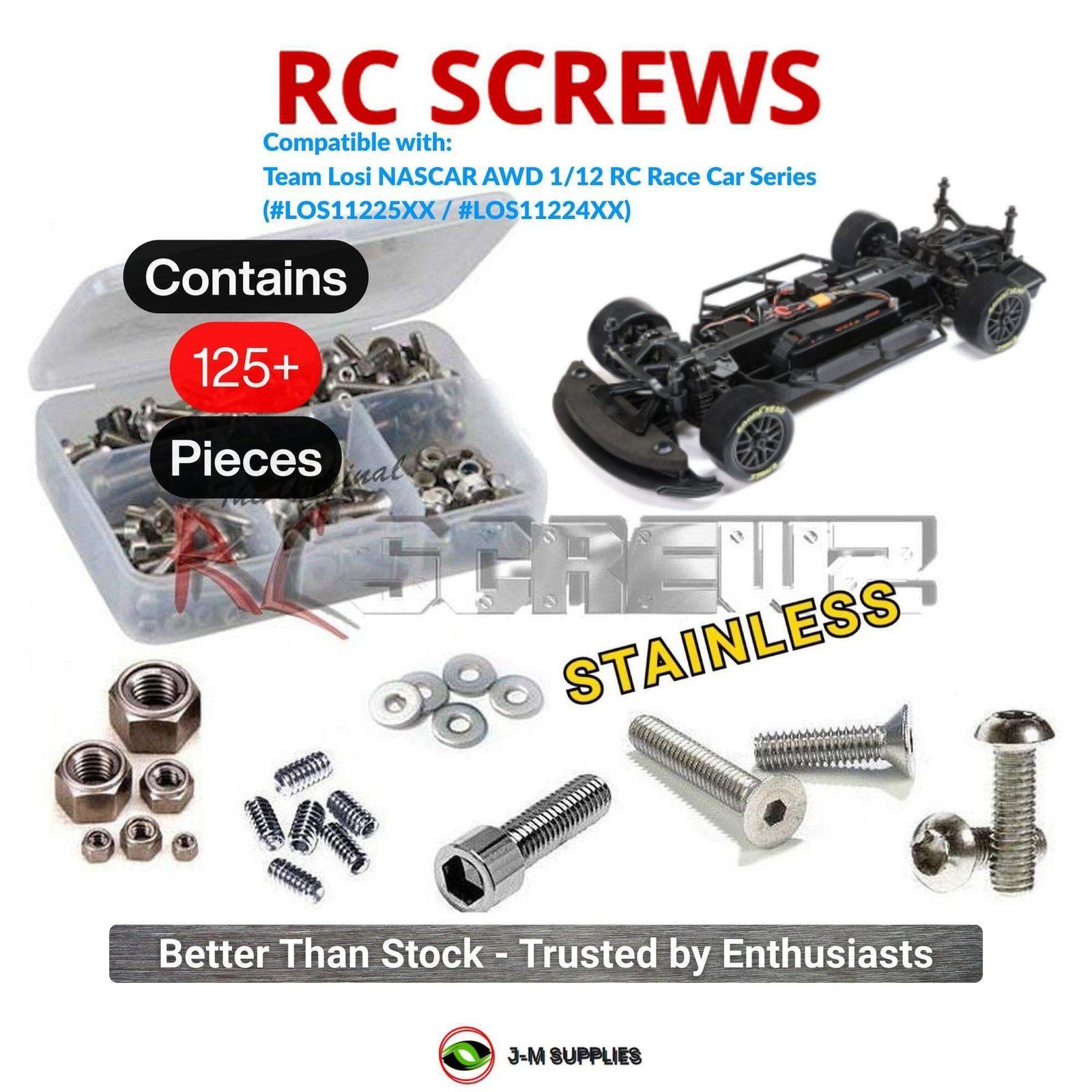 RCScrewZ Stainless Screw Kit los152 for Losi NASCAR 1/12 AWD (LOS11225XX) | KIT