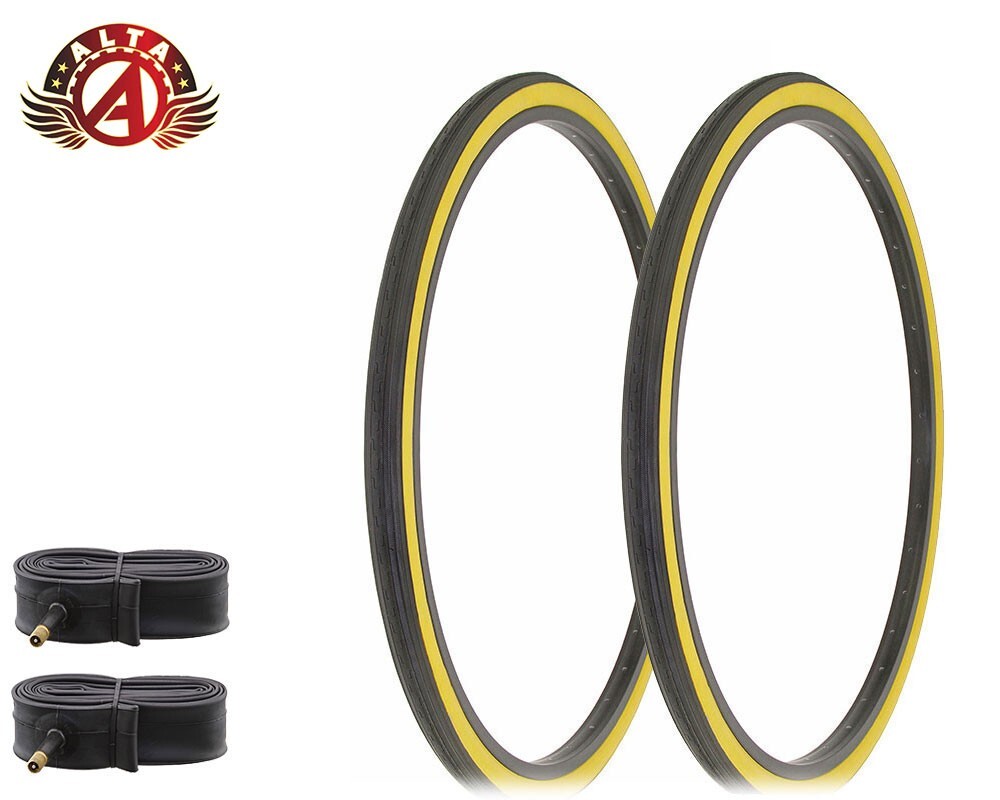 2 ALTA BICYCLE WIRE BEAD TIRE 26 x 1-3/8 BLACK GUM SLICK TOURING TREAD W/TUBES. 2 ALTA BICYCLE WIRE BEAD TIRE 26 x 1-3/8 BLACK GUM SLICK TOURING TREAD W/TUBES.