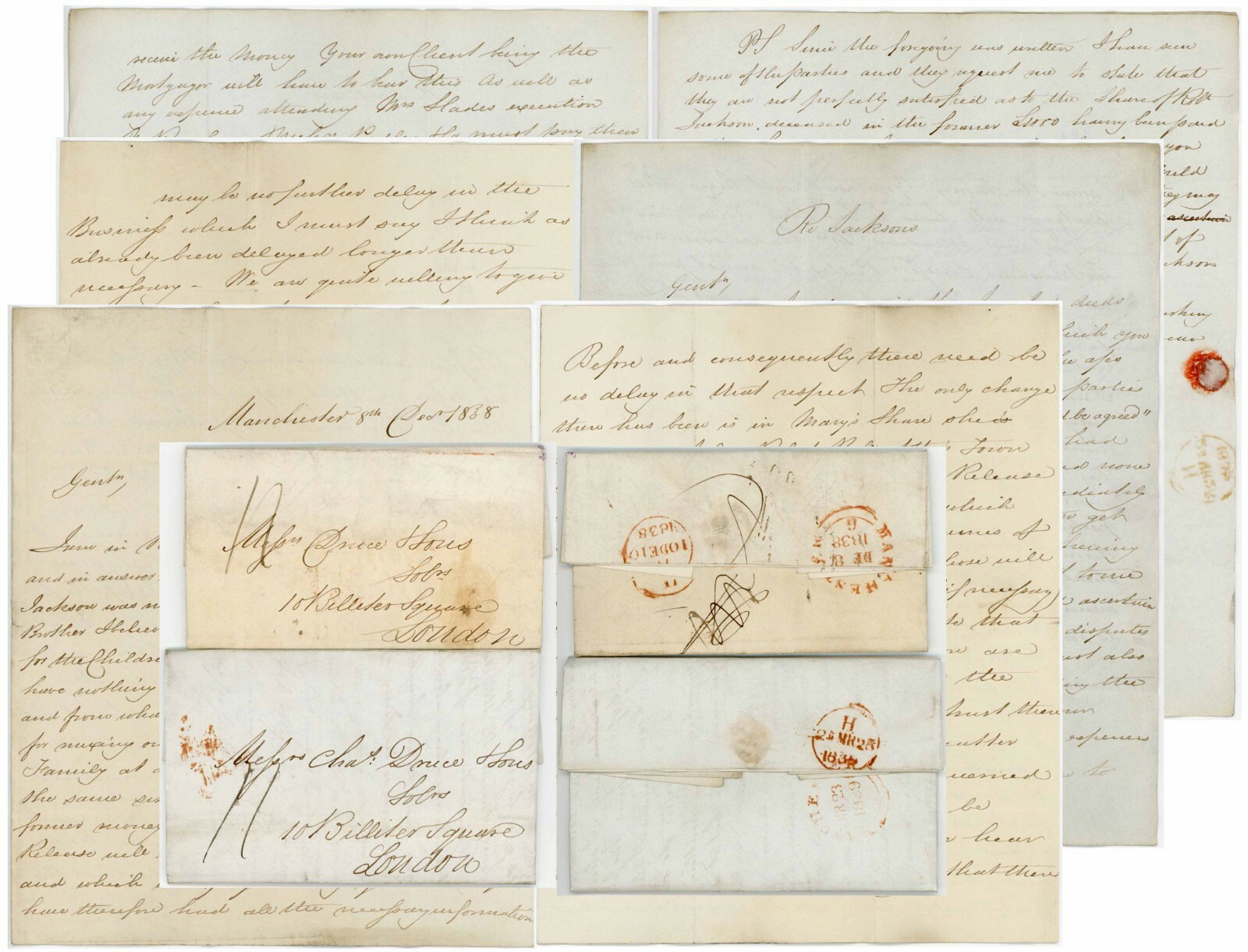 1838 + 1839 TWO LETTERS SIGNED MYERS MANCHESTER to DRUCE re JACKSON CHILDREN etc