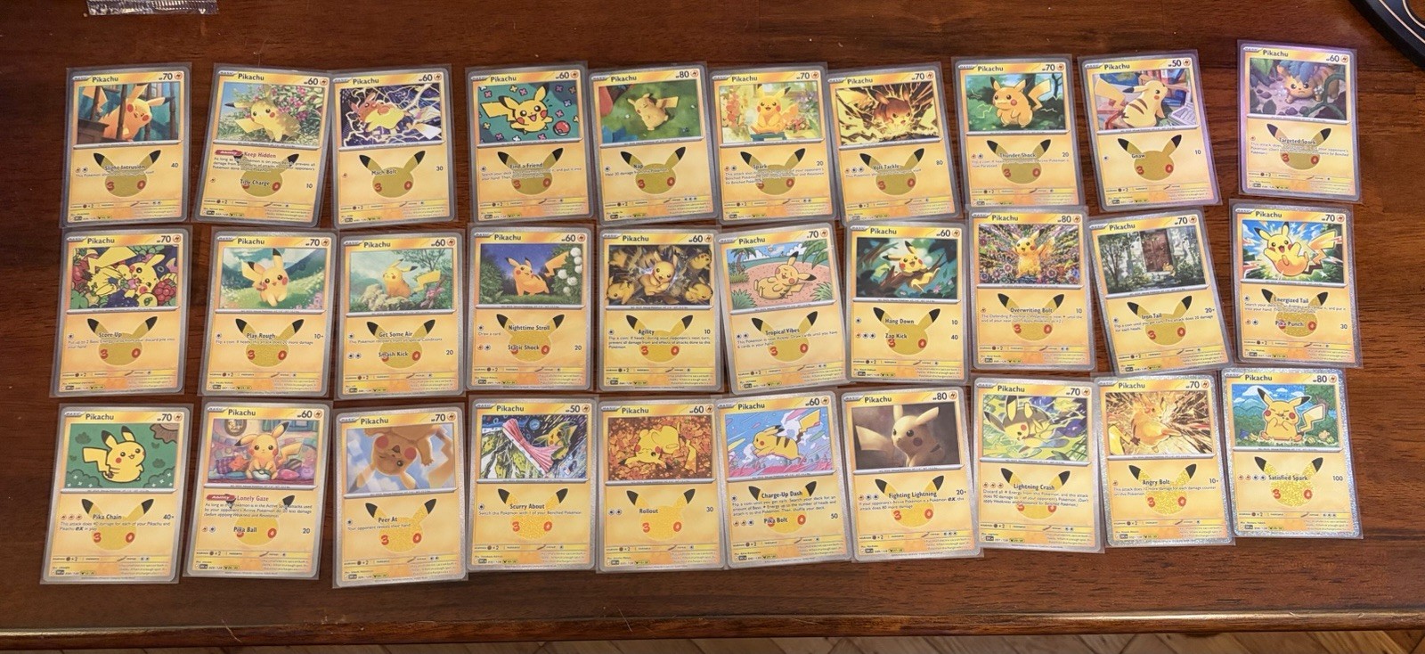 Full Set 30/30 of 30th Anniversary Pokémon TCG Pokémon Pikachu Set