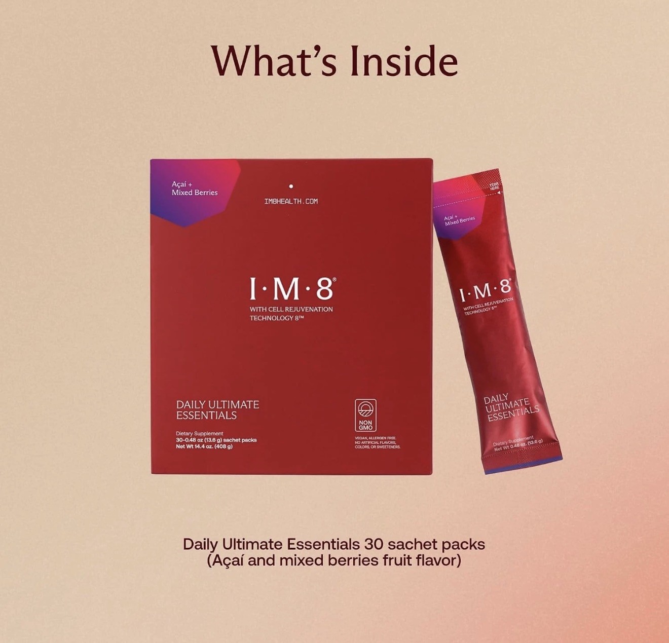 IM8 Daily Ultimate Essentials Powder Acai Mixed Berries 30 Sachets
