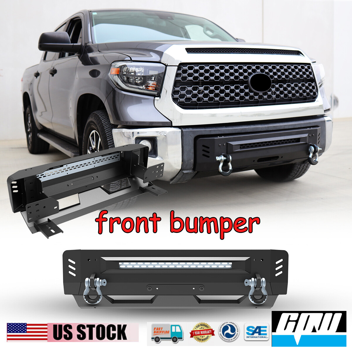 Front Bumper Assembly Black For 2014-2021 Toyota Tundra Textured New w/ D-Rings 