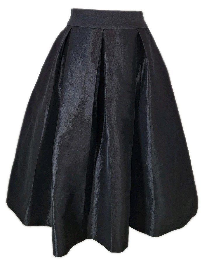 NWOT RN STUDIO RONNIE NICOLE Sz12 Box Pleated Flared A-line Midi Skirt Pkts Blk