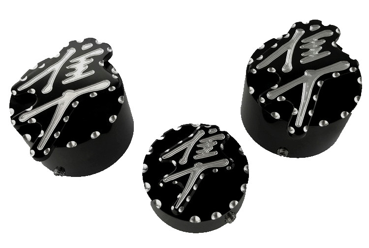 2008-2026 Hayabusa 3D Black & Silver Engraved Ball Cut Fork  & Yoke Covers Caps