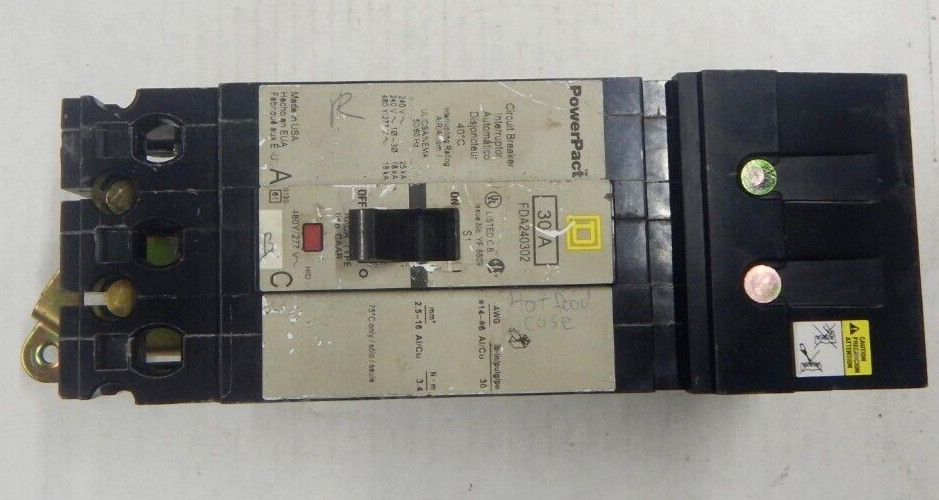 Square D FDA240302 MCCB PowerPacT I-LINE 2 pole 30 Amp 480Y/277v (A&C Ø) USED