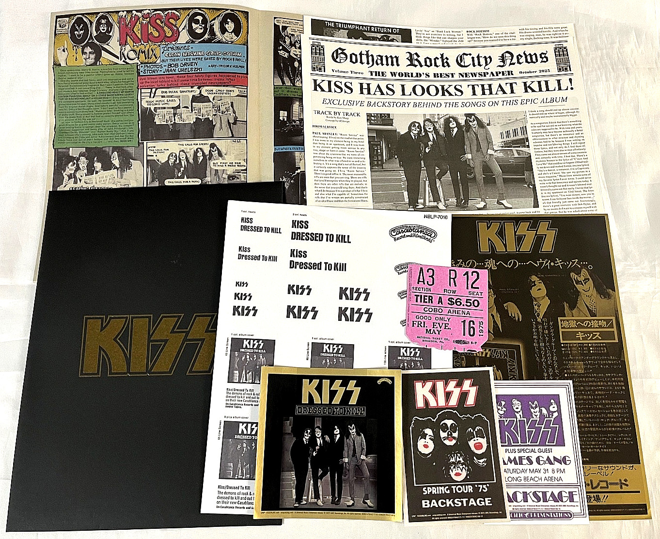 KISS Dressed To Kill Backstage Passes Sticker Folder News DTK 50Th Anniv Box Lot