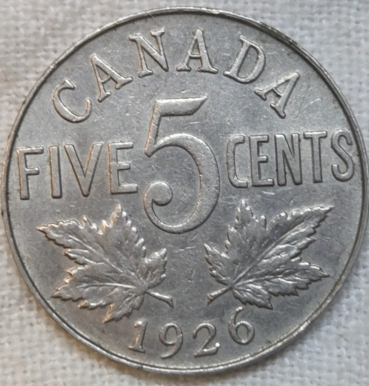 1926 Near 6 Canada 5 Cents XF+/AU. Breaking Up a Set. . 1926 Near 6 Canada 5 Cents XF+/AU. Breaking Up a Set. .