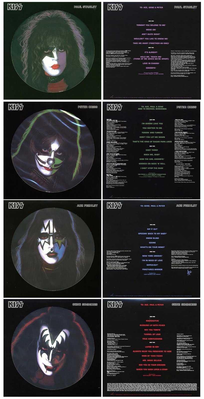 KISS - LOT (4) Solo Picture Disc Set - 1978 - SEALED