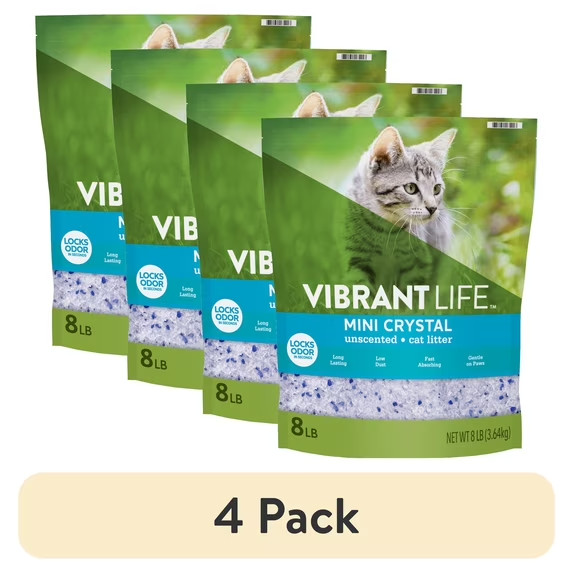 4 Packs Vibrant Life Mini Crystal Unscented Cat Litter, 8 lb 4 Packs Vibrant Life Mini Crystal Unscented Cat Litter, 8 lb