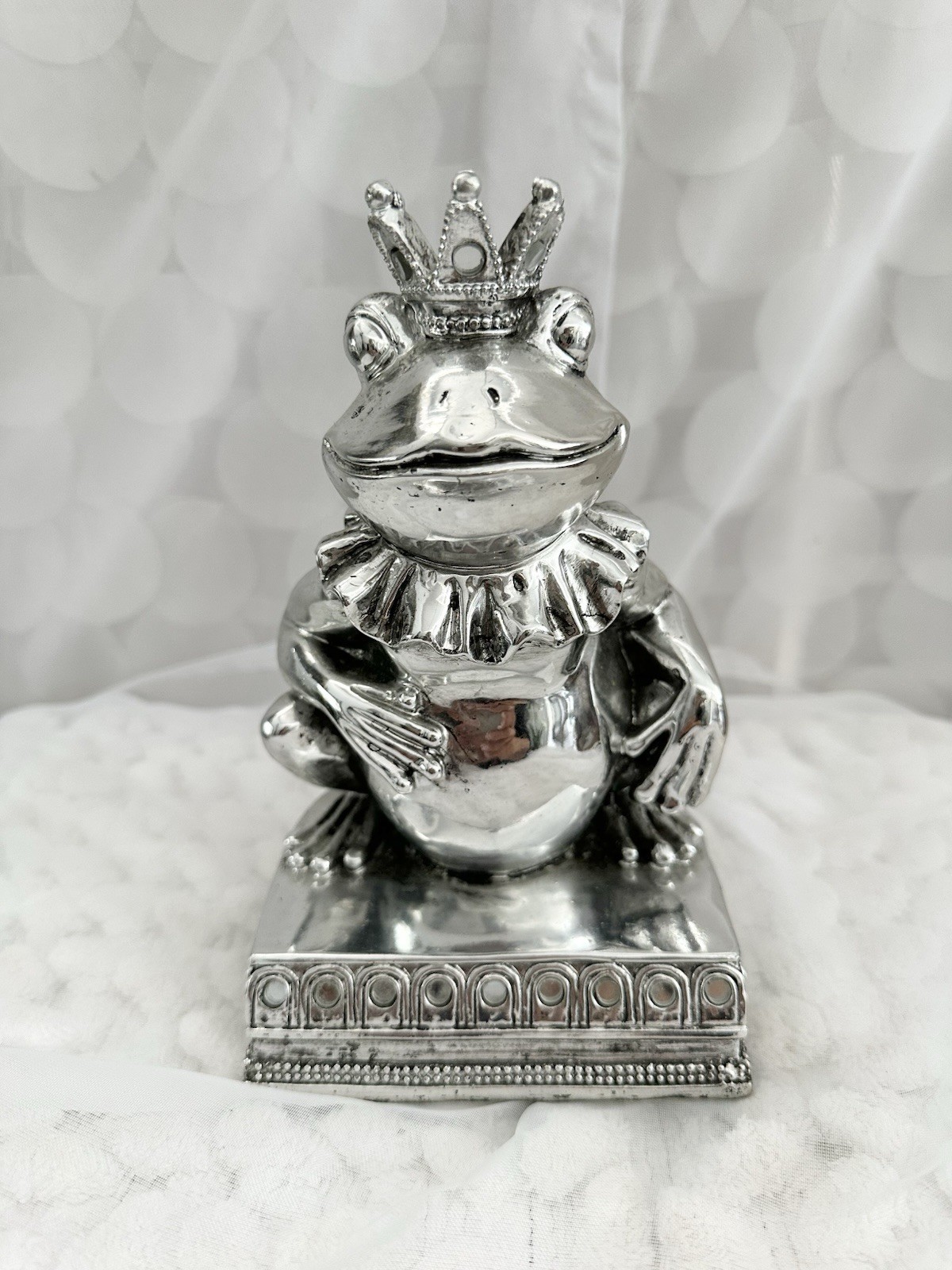 Vintage Silver PRINCE CHARMING FROG Statue Shiny 7-3/4\