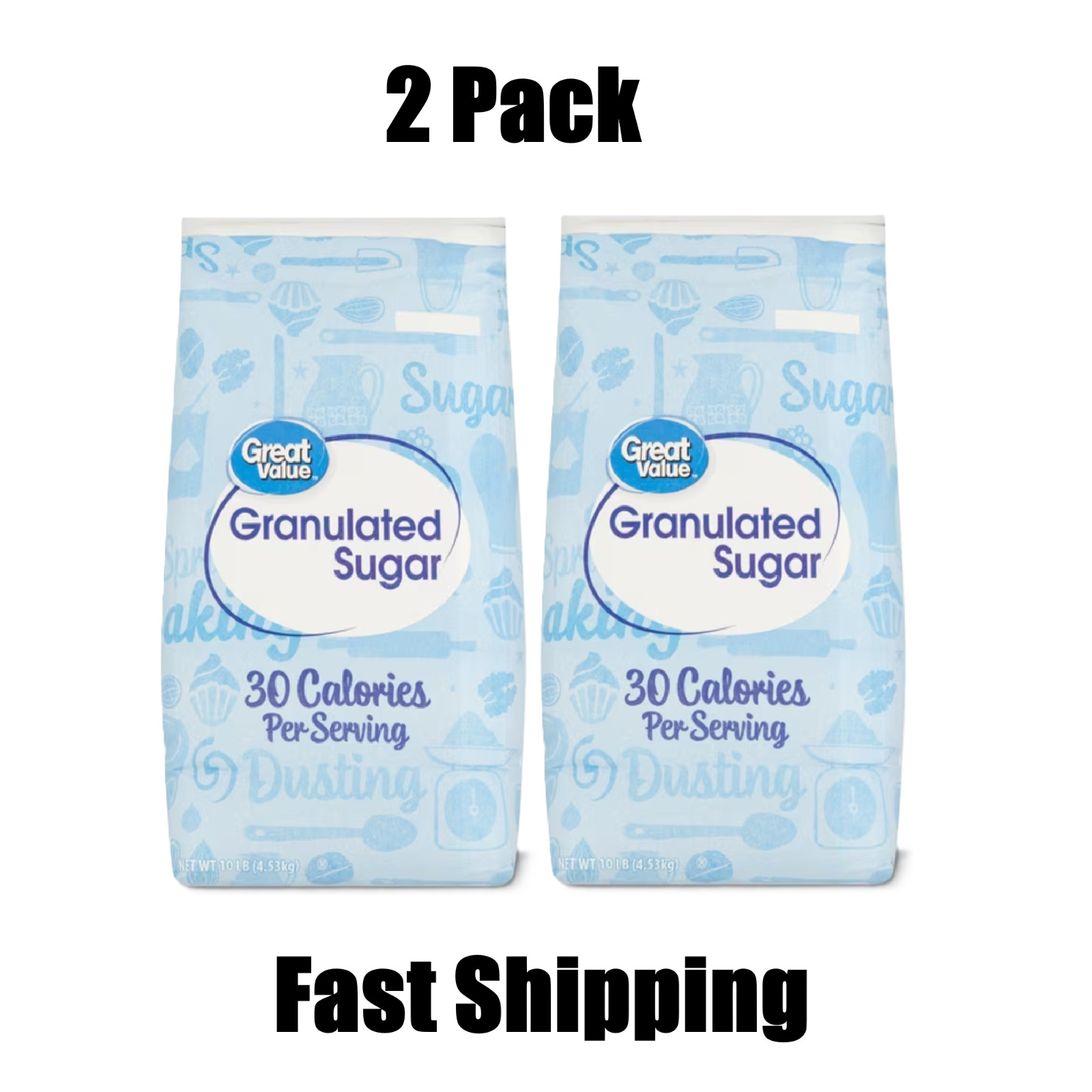 Great Value Pure Granulated Sugar, 10 lbs, 2 Pack