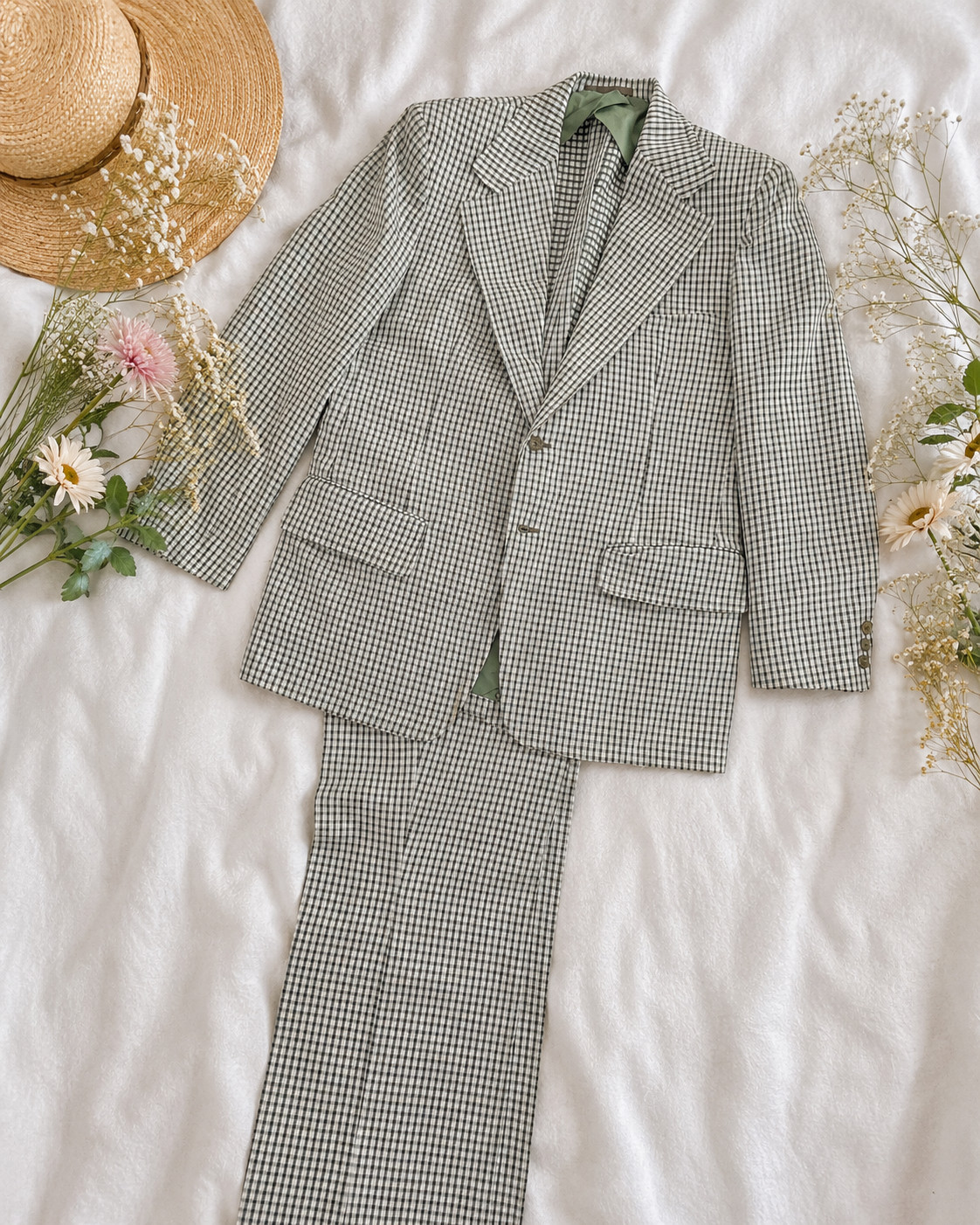 Vintage 1970s Filene’s Baspel Designs Plaid Wedding Suit Mens 2 Piece