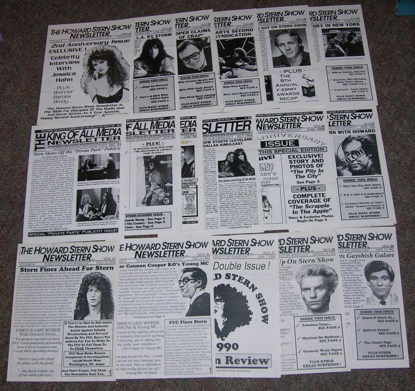 HOWARD STERN ORIGINAL NEWSLETTERS LOT  -18 FULL ISSUES